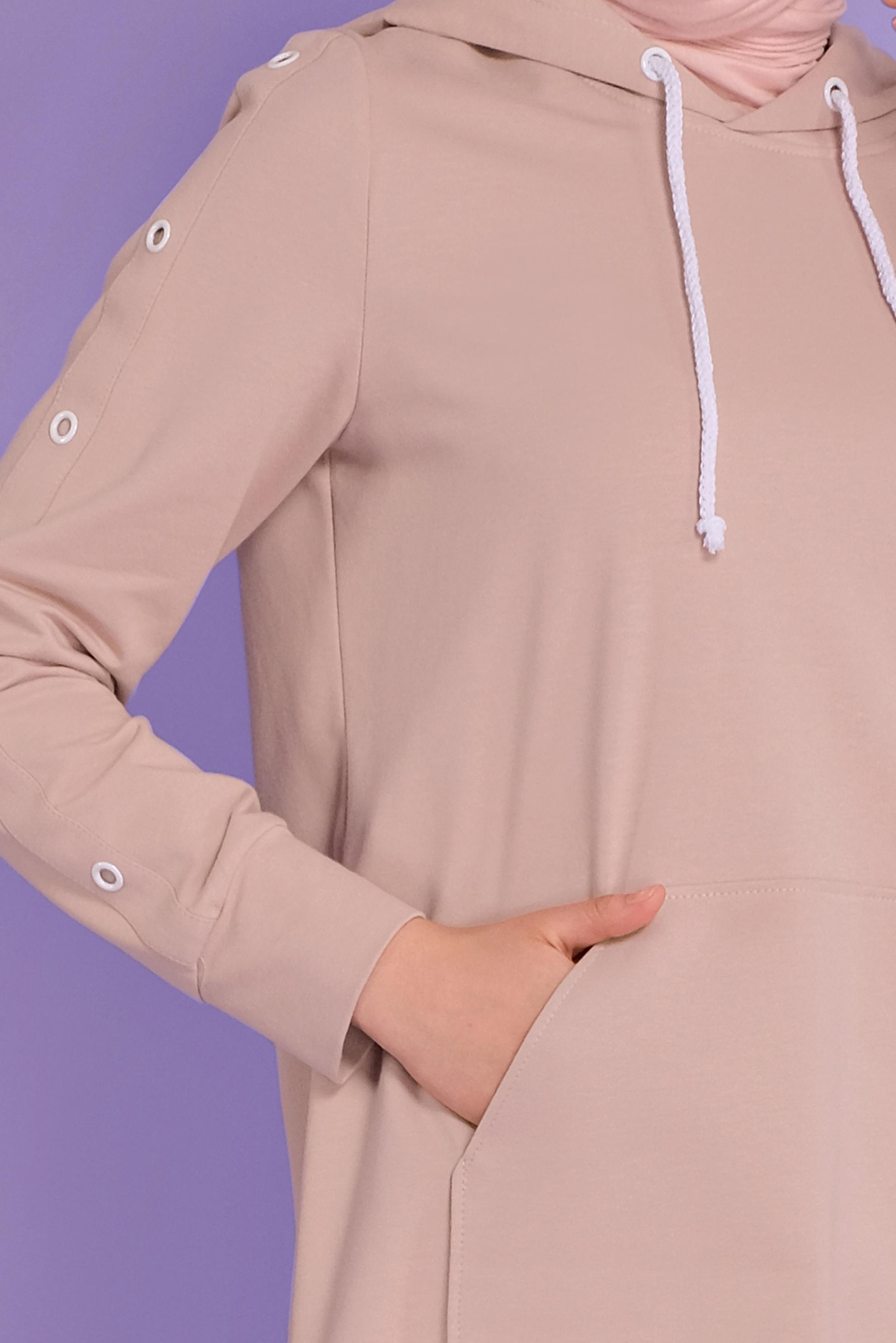 Tesettür giyim PUDRA KUŞGÖZÜ DETAYLI EŞOFMAN TUNİK 41477 