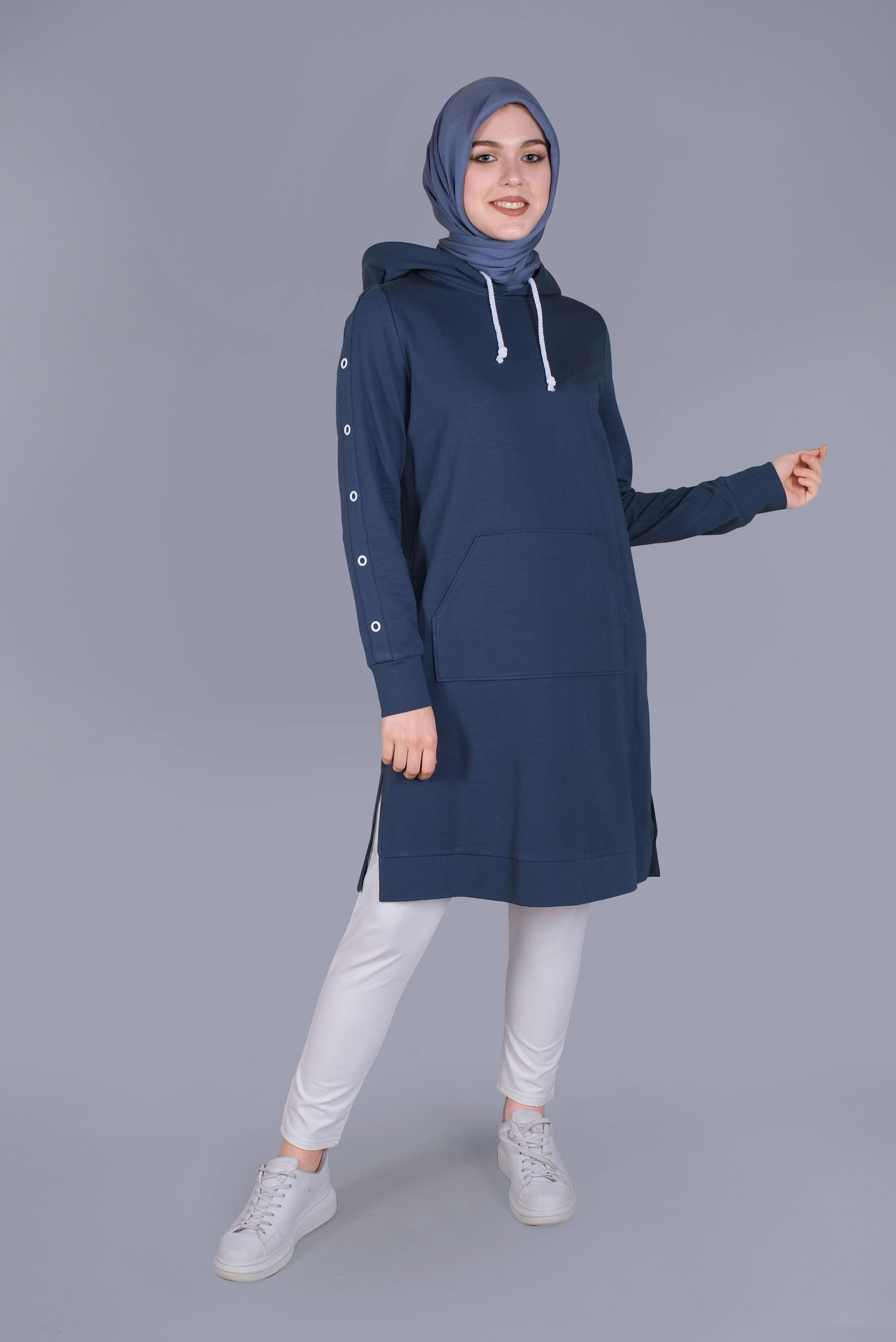 Tesettür giyim LACİVERT KUŞGÖZÜ DETAYLI EŞOFMAN TUNİK 41477 