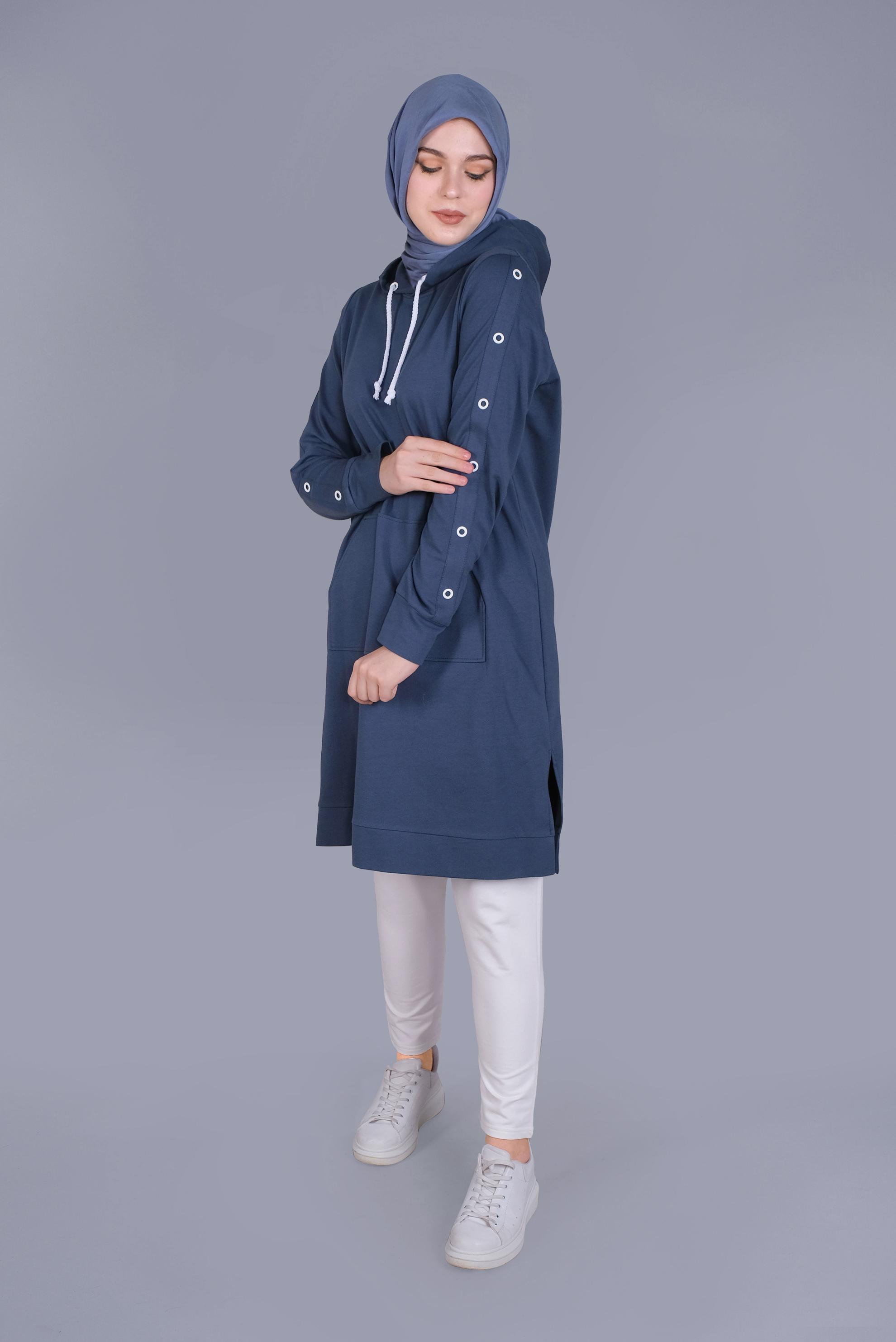 Tesettür giyim LACİVERT KUŞGÖZÜ DETAYLI EŞOFMAN TUNİK 41477 