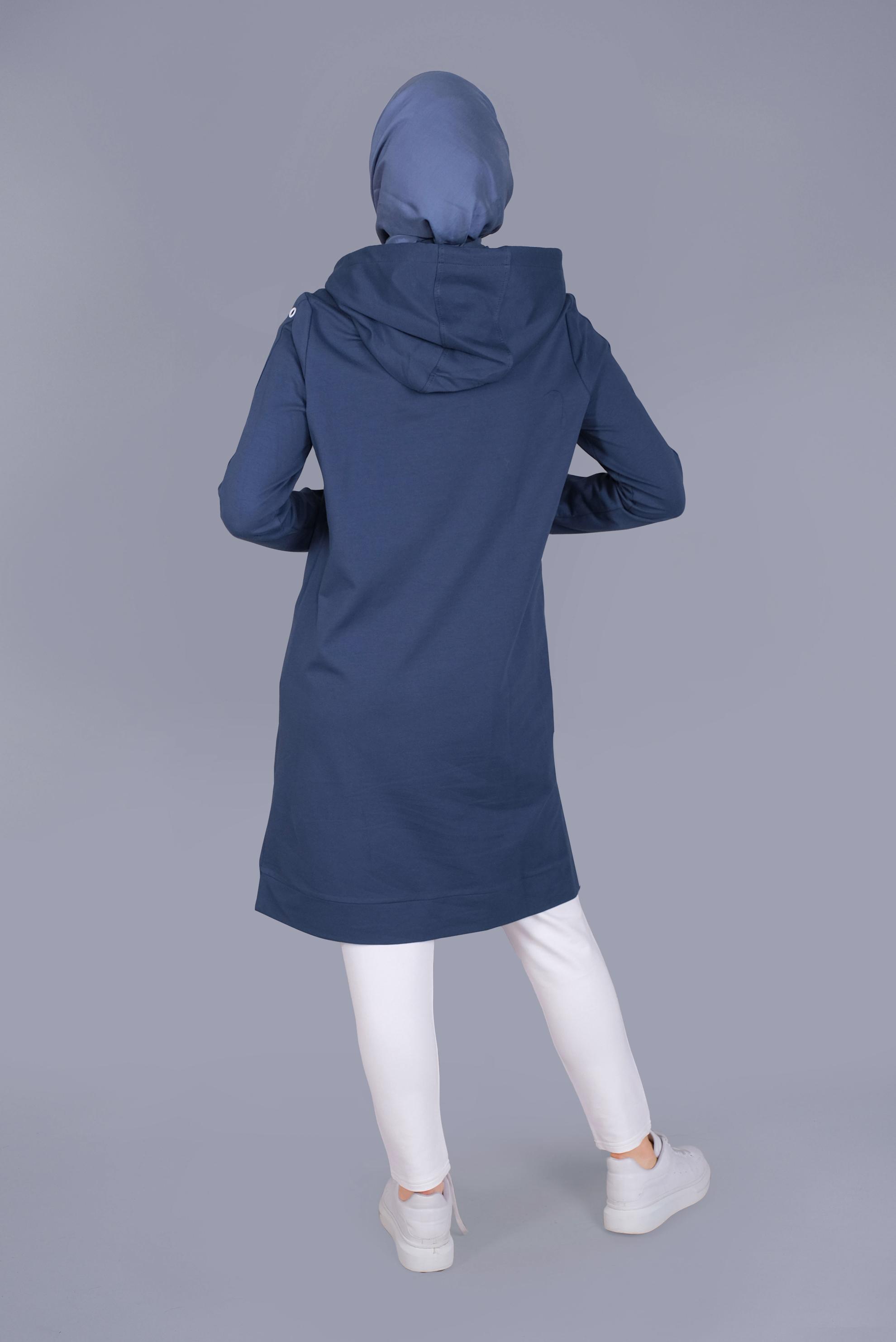 Tesettür giyim LACİVERT KUŞGÖZÜ DETAYLI EŞOFMAN TUNİK 41477 