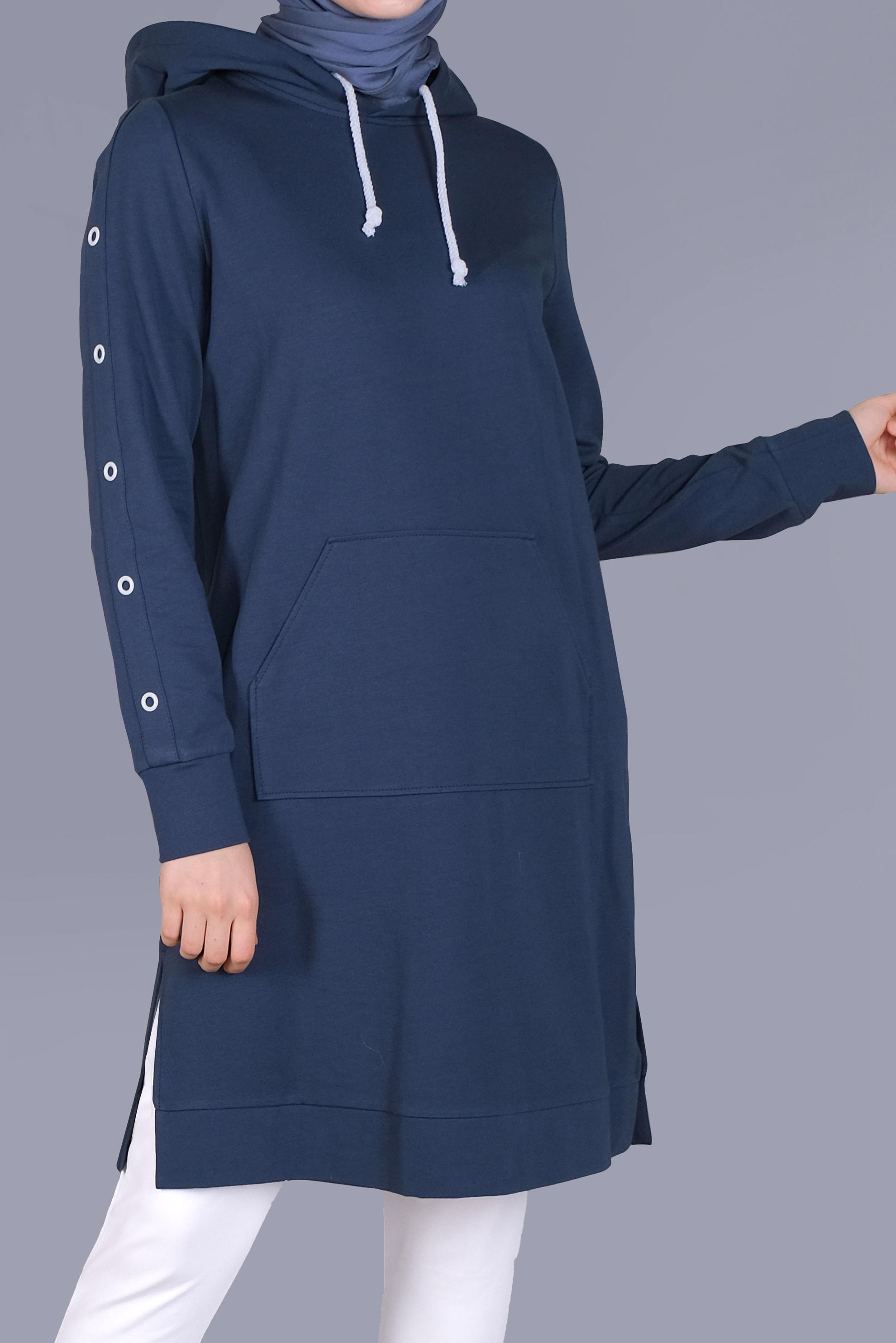 Tesettür giyim LACİVERT KUŞGÖZÜ DETAYLI EŞOFMAN TUNİK 41477 