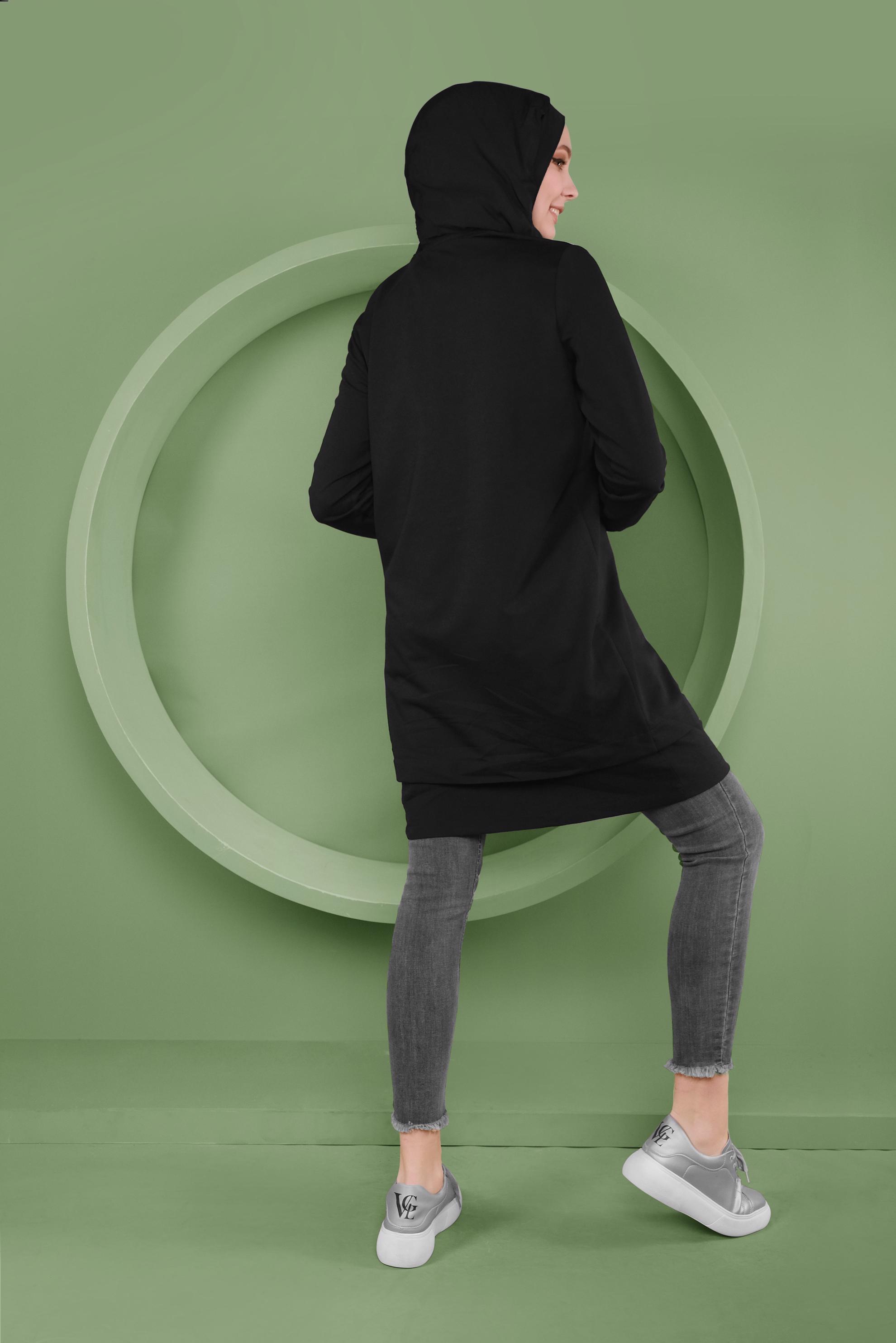 Tesettür giyim SİYAH BASİC KAPÜŞONLU EŞOFMAN TUNİK 41478 