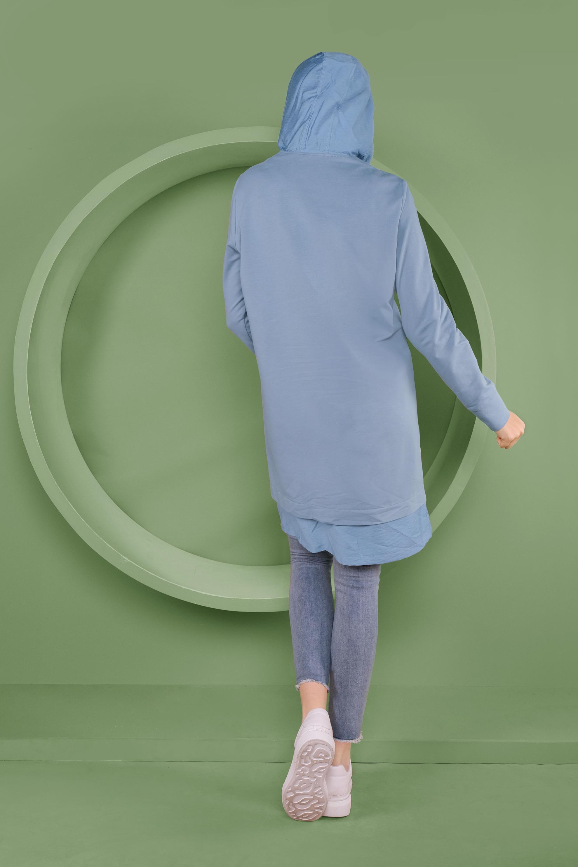 Tesettür giyim MAVİ BASİC KAPÜŞONLU EŞOFMAN TUNİK 41478 