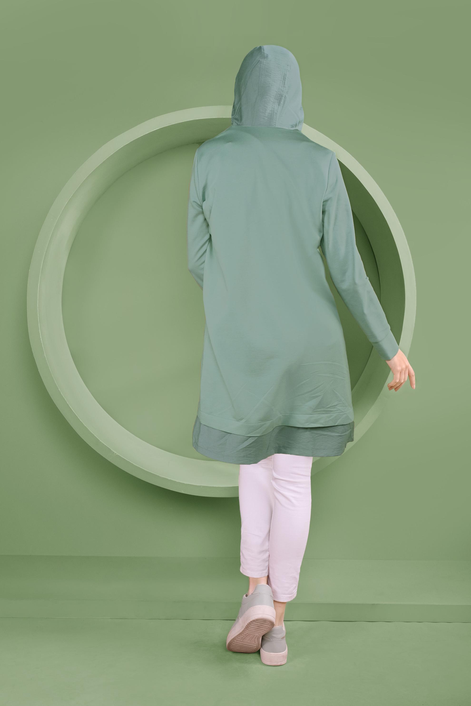 Tesettür giyim YEŞİL BASİC KAPÜŞONLU EŞOFMAN TUNİK 41478 