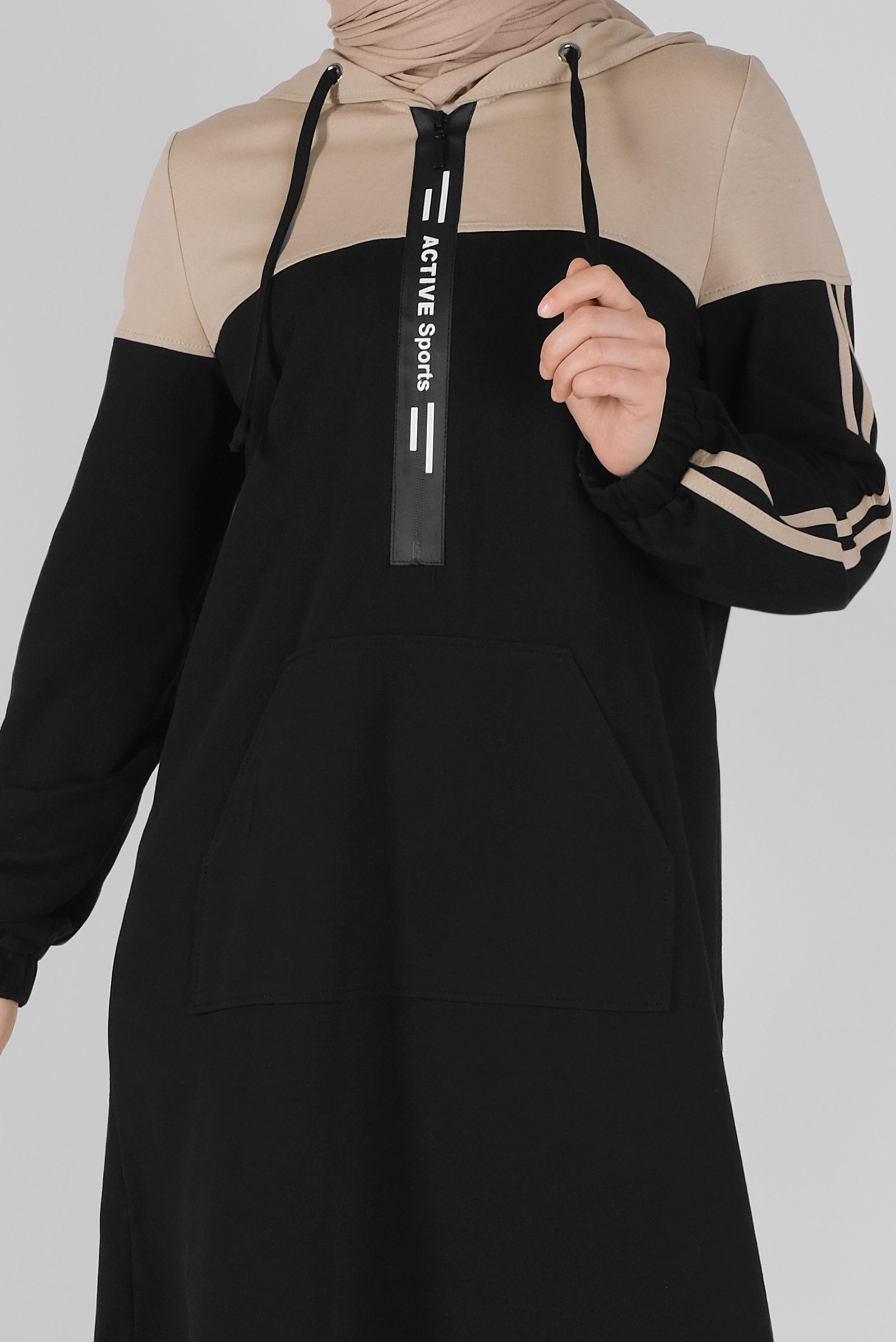 Tesettür giyim BEJ ŞERİT DETAYLI EŞOFMAN TUNİK 41479 