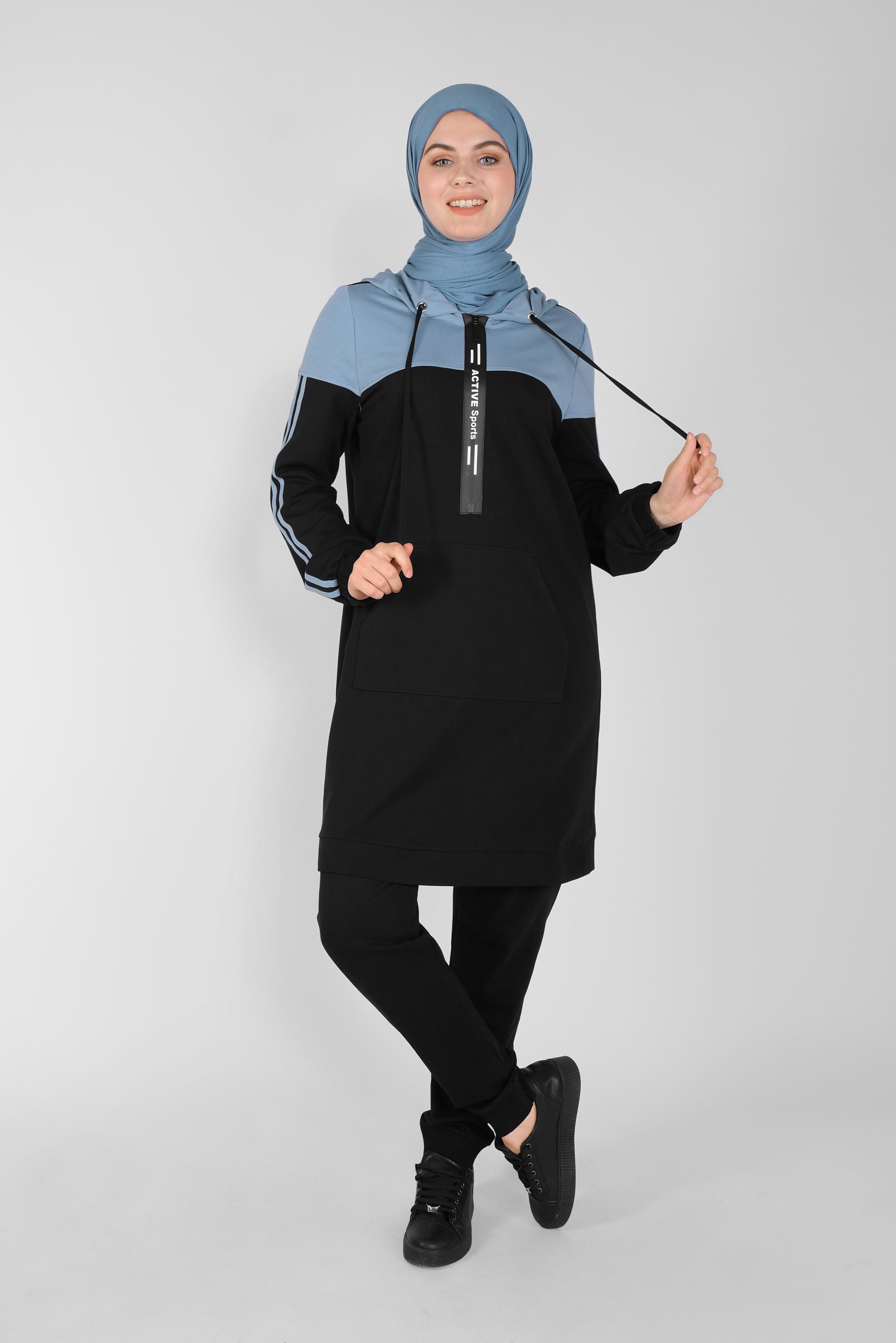 Tesettür giyim MAVİ ŞERİT DETAYLI EŞOFMAN TUNİK 41479 