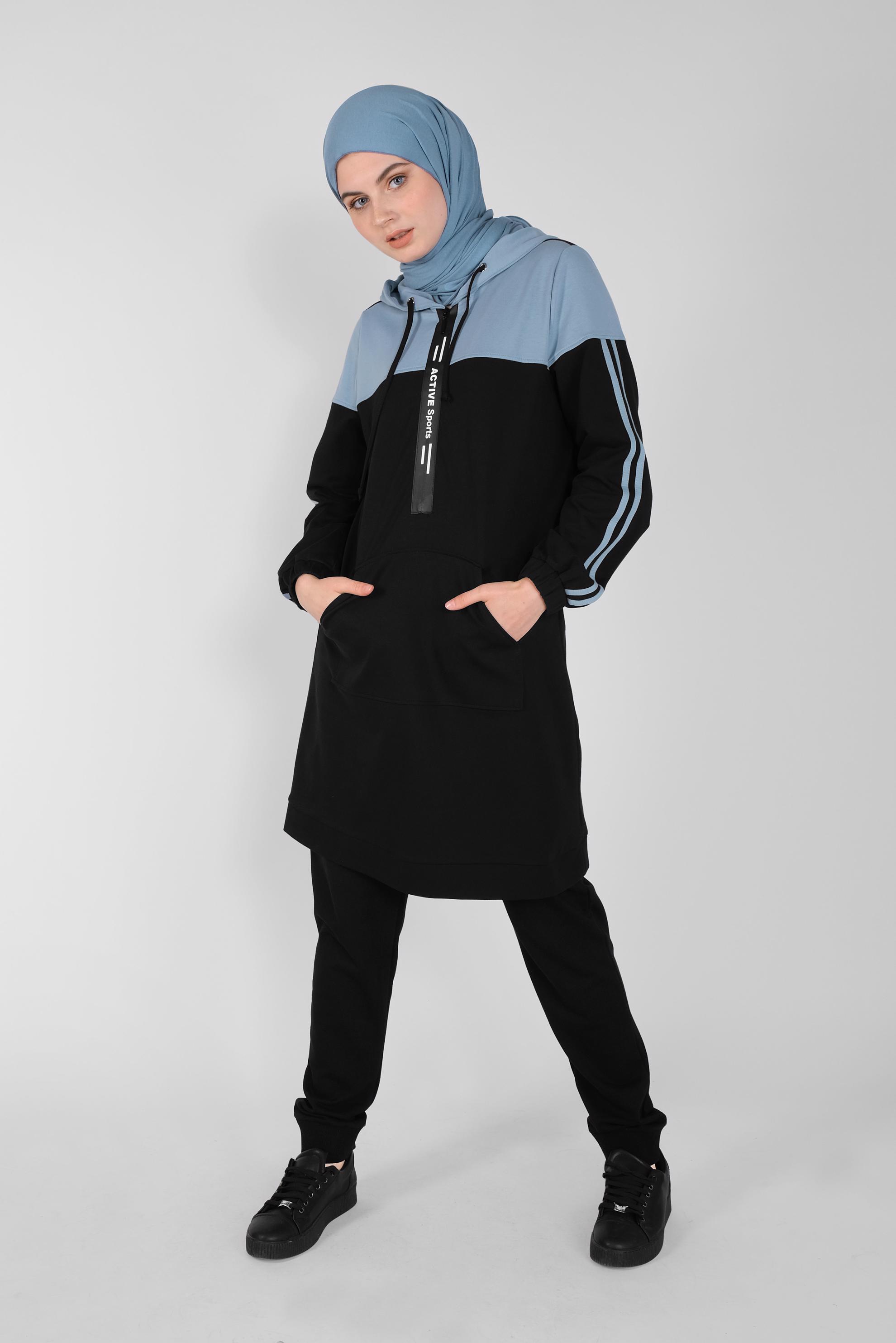 Tesettür giyim MAVİ ŞERİT DETAYLI EŞOFMAN TUNİK 41479 