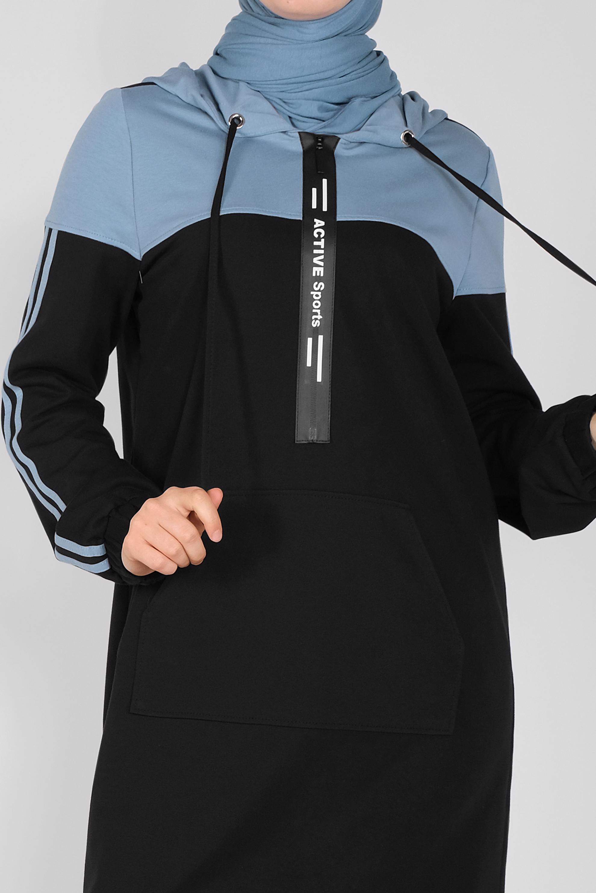 Tesettür giyim MAVİ ŞERİT DETAYLI EŞOFMAN TUNİK 41479 