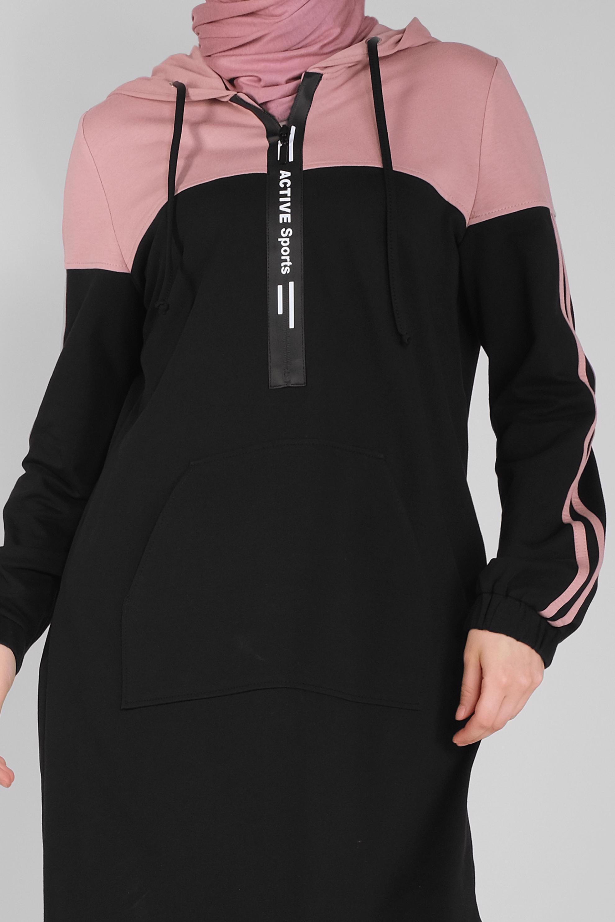 Tesettür giyim PEMBE ŞERİT DETAYLI EŞOFMAN TUNİK 41479 