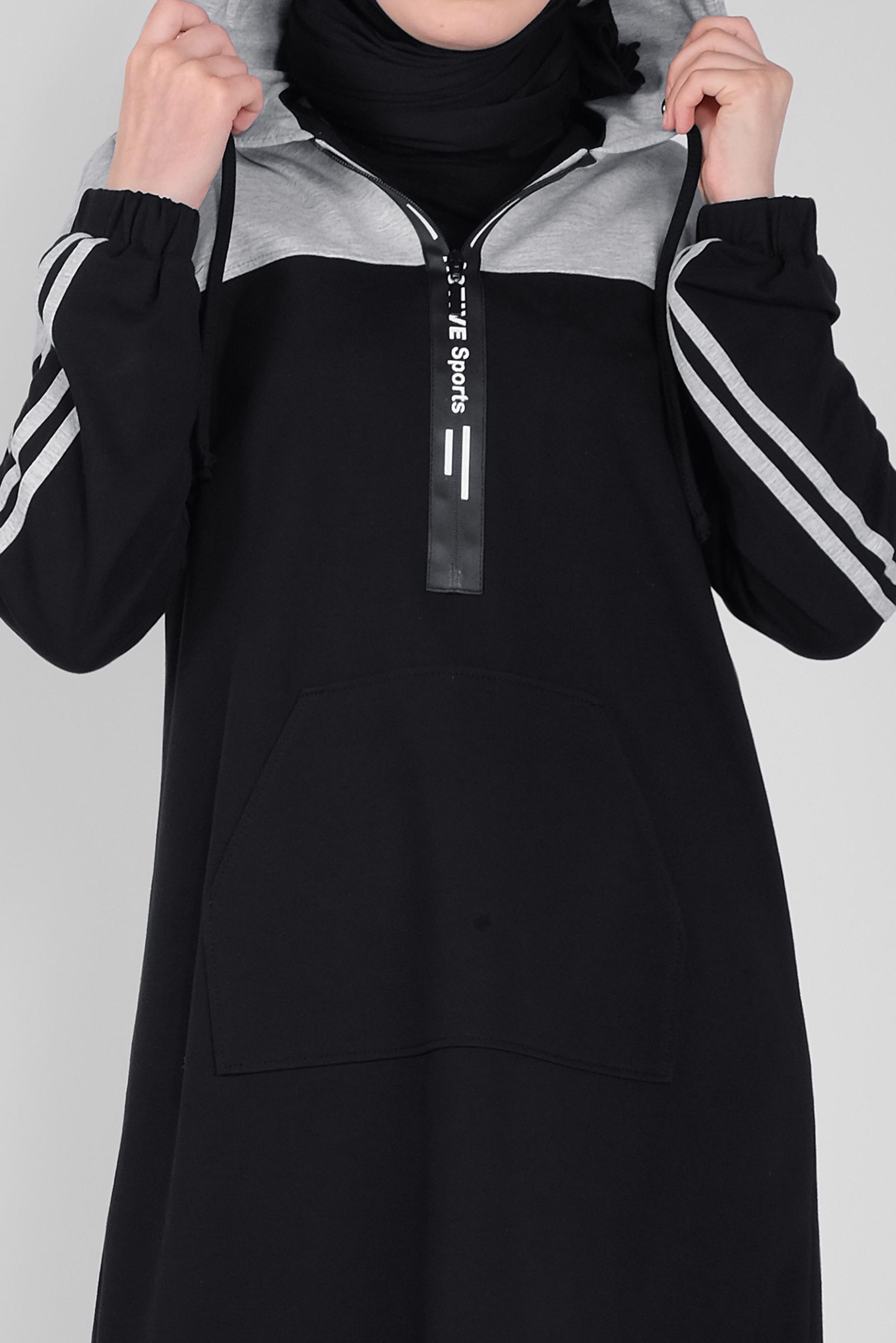 Tesettür giyim GRİ ŞERİT DETAYLI EŞOFMAN TUNİK 41479 