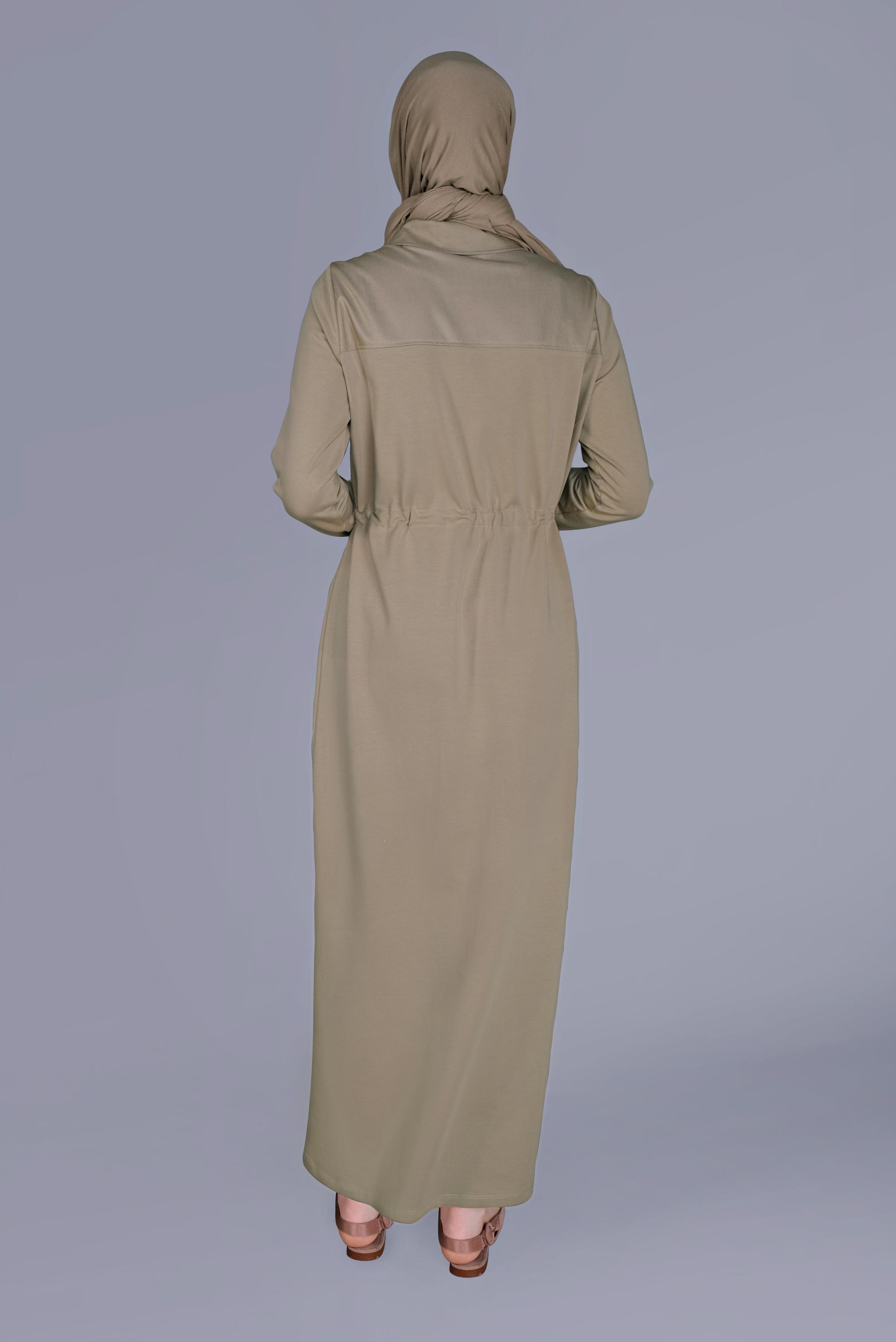 Hijab clothing BEIGE TIE DETAIL BUTTONED TRACKSUIT DRESS 41480 