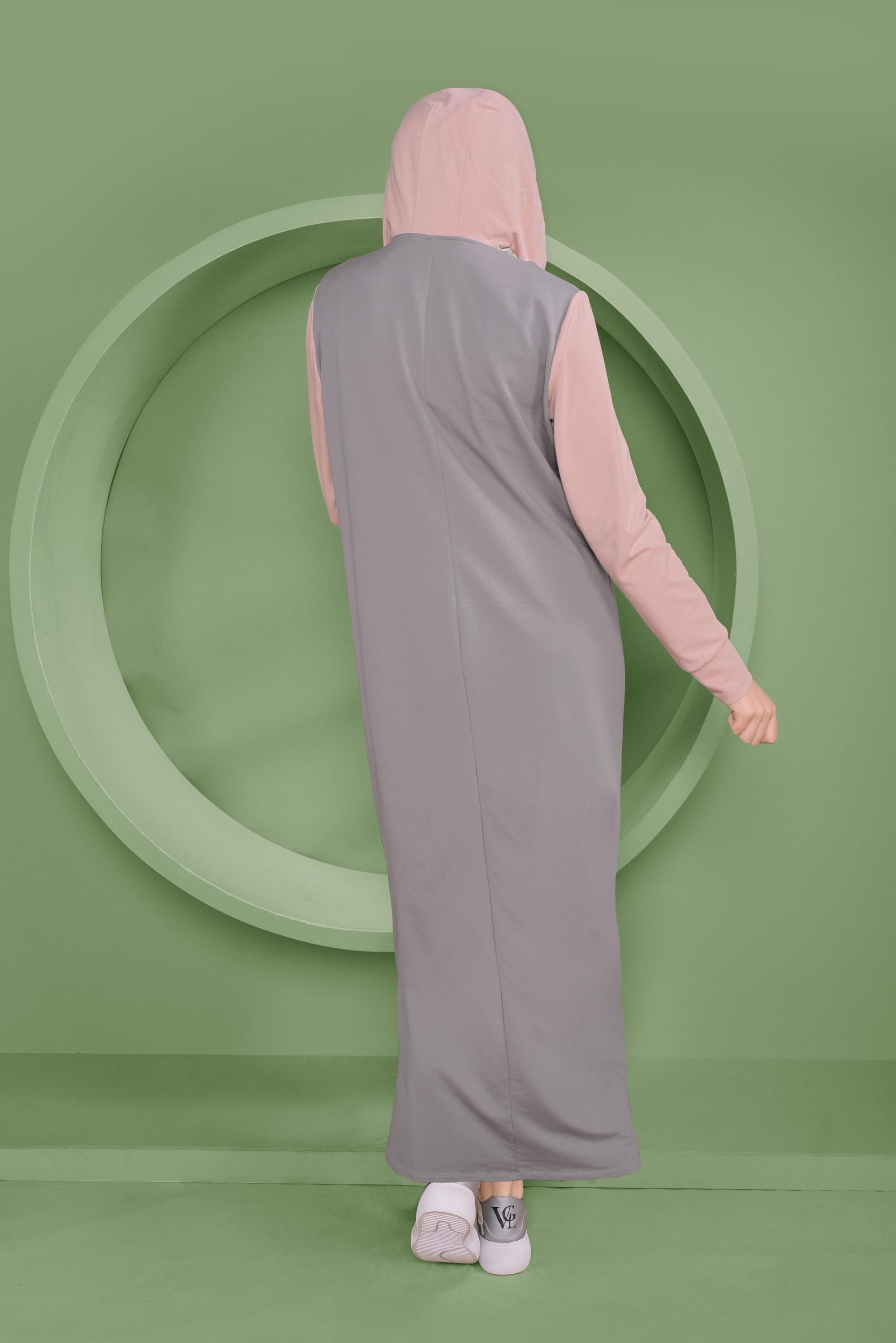 Hijab clothing GREY STRIPE DETAIL HOODED TRACKSUIT DRESS 41482 