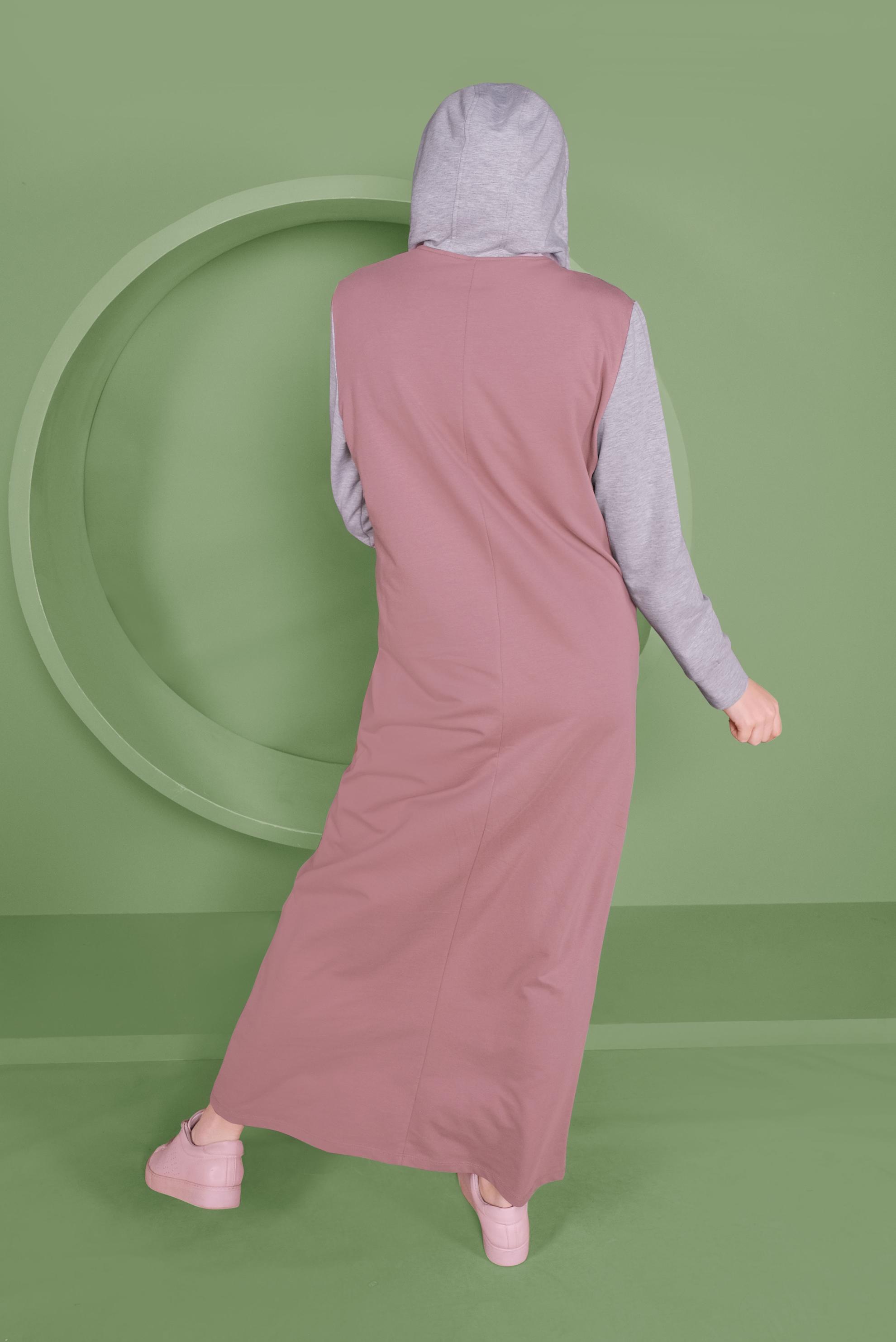 Hijab clothing PINK STRIPE DETAIL HOODED TRACKSUIT DRESS 41482 