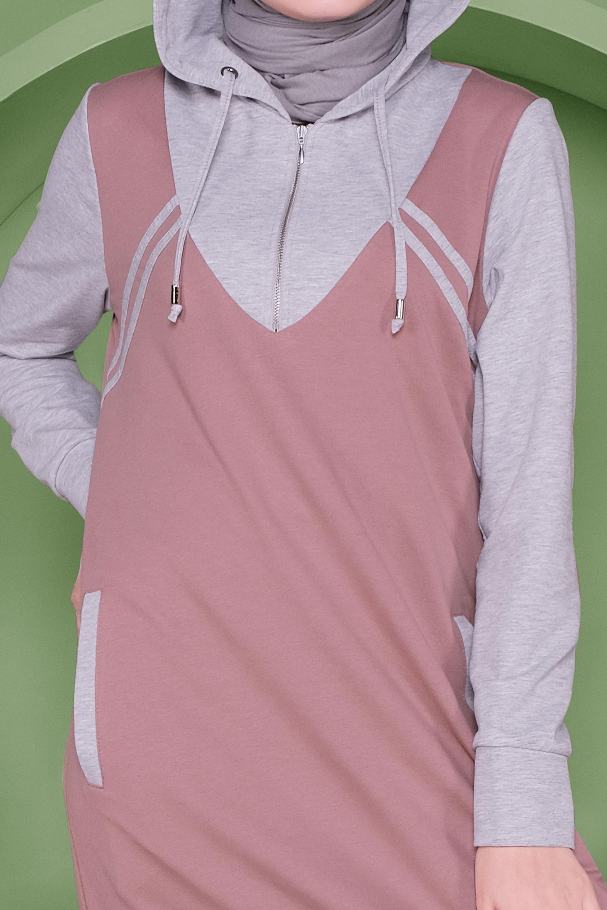 Hijab clothing PINK STRIPE DETAIL HOODED TRACKSUIT DRESS 41482 