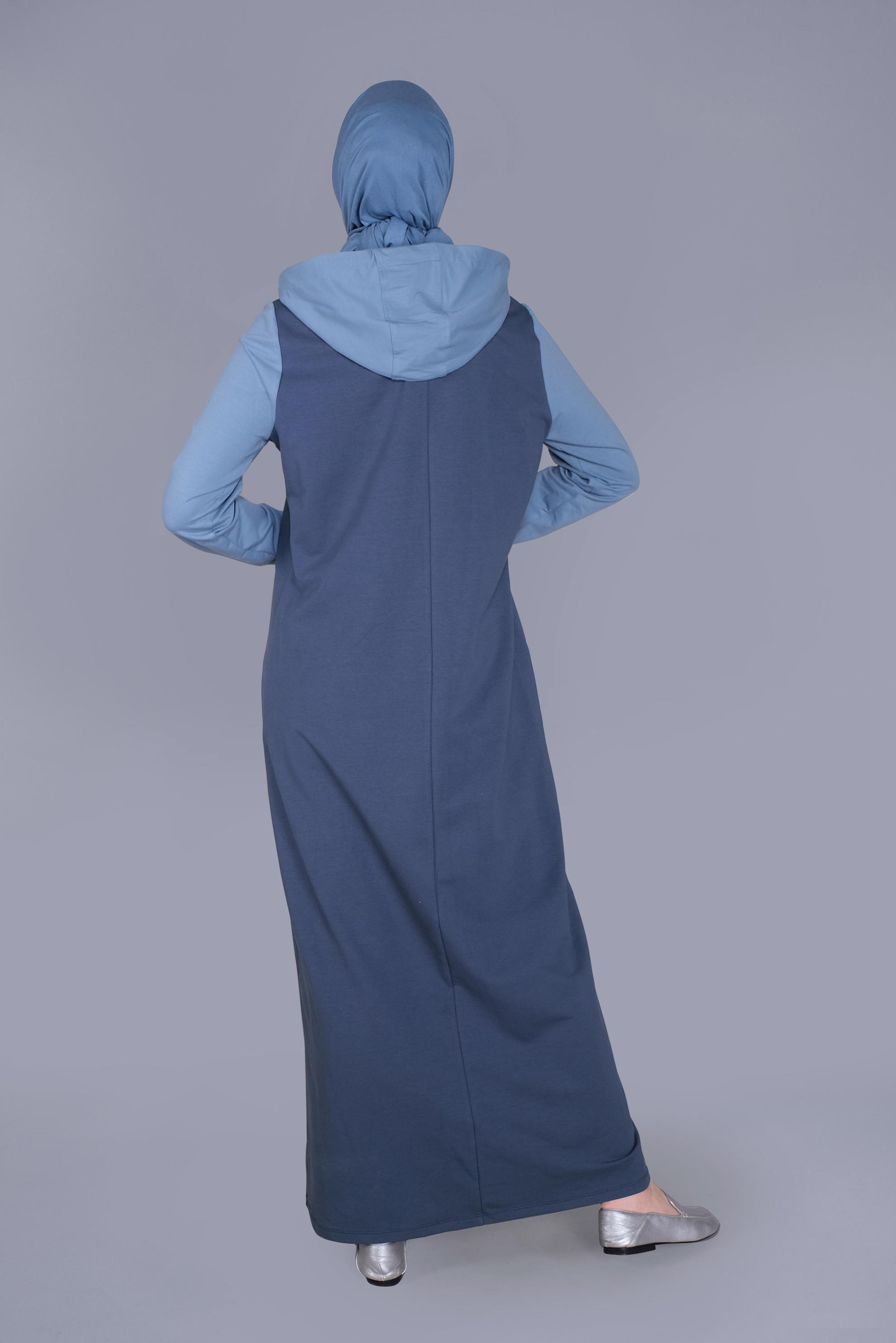 Tesettür giyim LACİVERT ŞERİT DETAYLI KAPÜŞONLU  EŞOFMAN ELBİSE  41482 