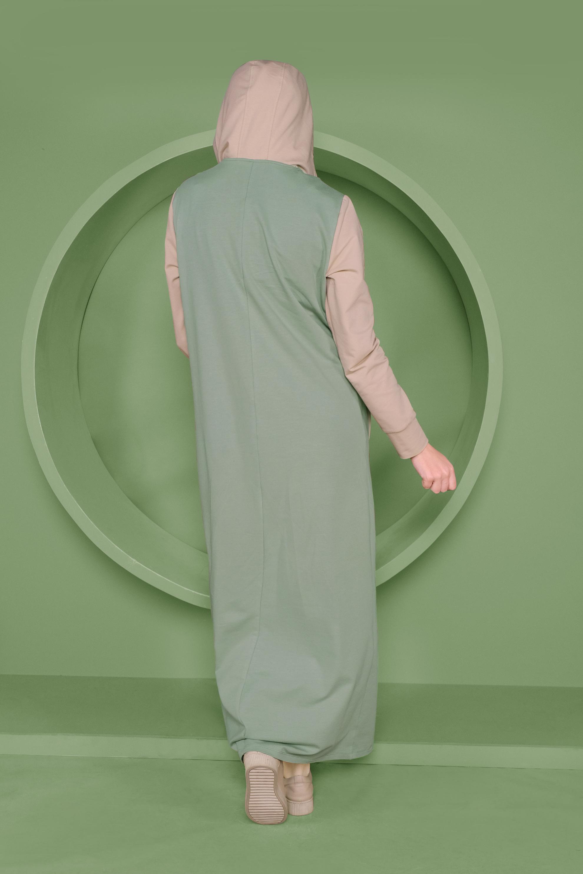 Hijab clothing GREEN STRIPE DETAIL HOODED TRACKSUIT DRESS 41482 