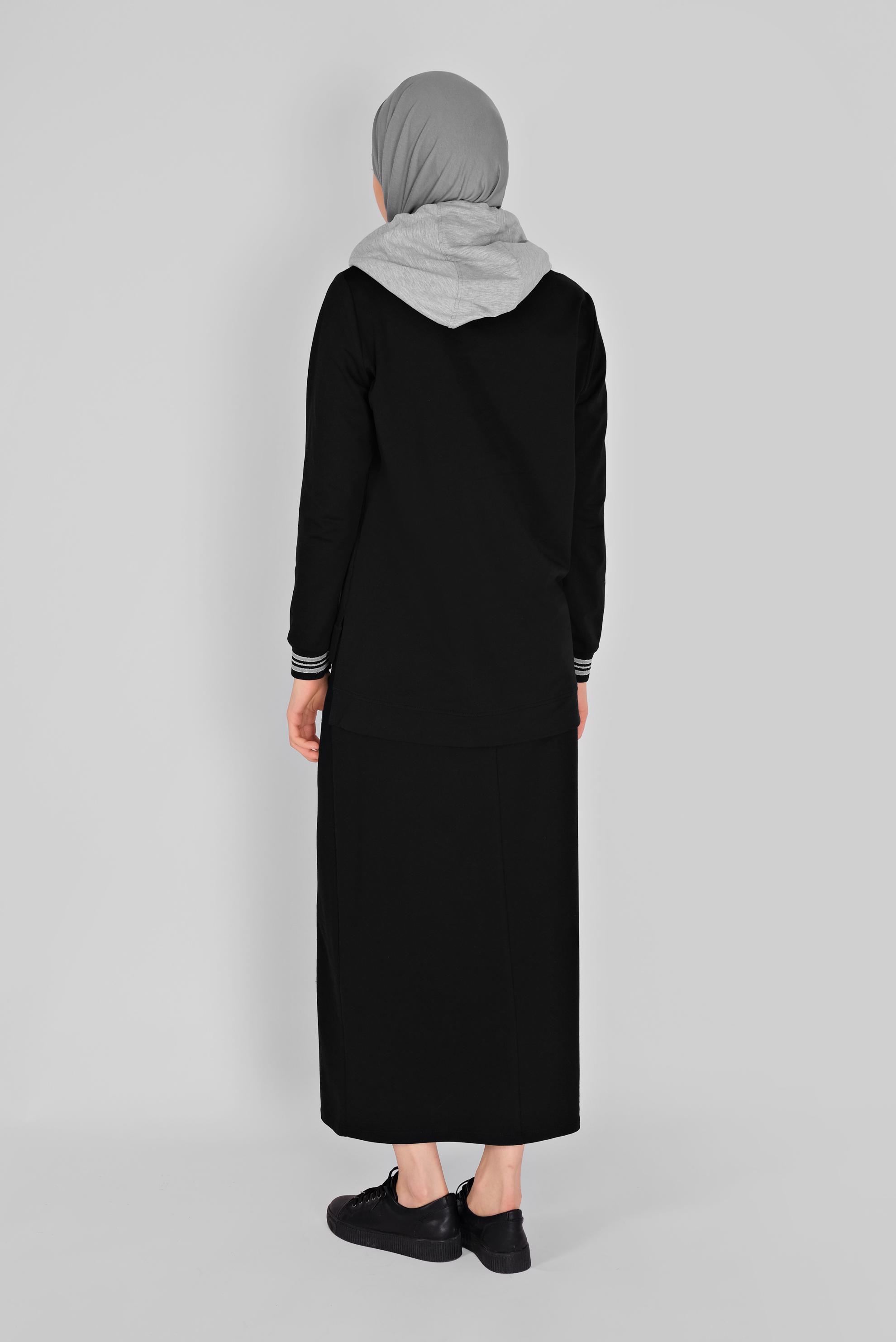 Tesettür giyim SİYAH İKİ RENK ETEKLİ EŞOFMAN TAKIM 41483 