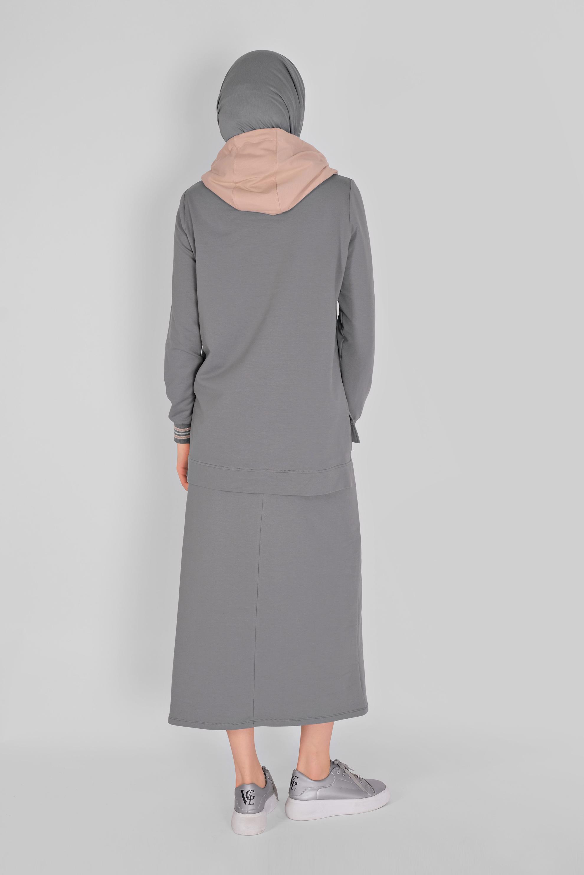Tesettür giyim GRİ İKİ RENK ETEKLİ EŞOFMAN TAKIM 41483 