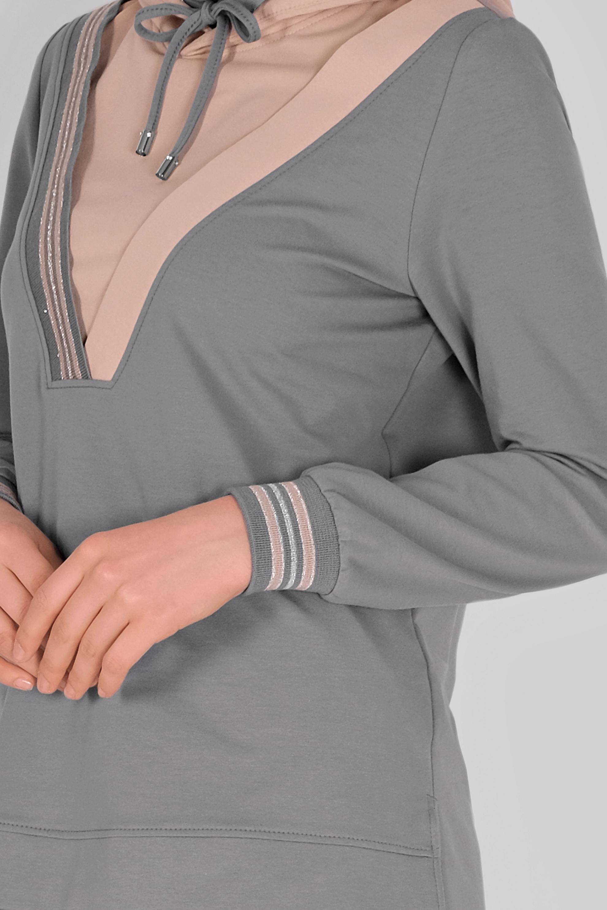 Tesettür giyim GRİ İKİ RENK ETEKLİ EŞOFMAN TAKIM 41483 