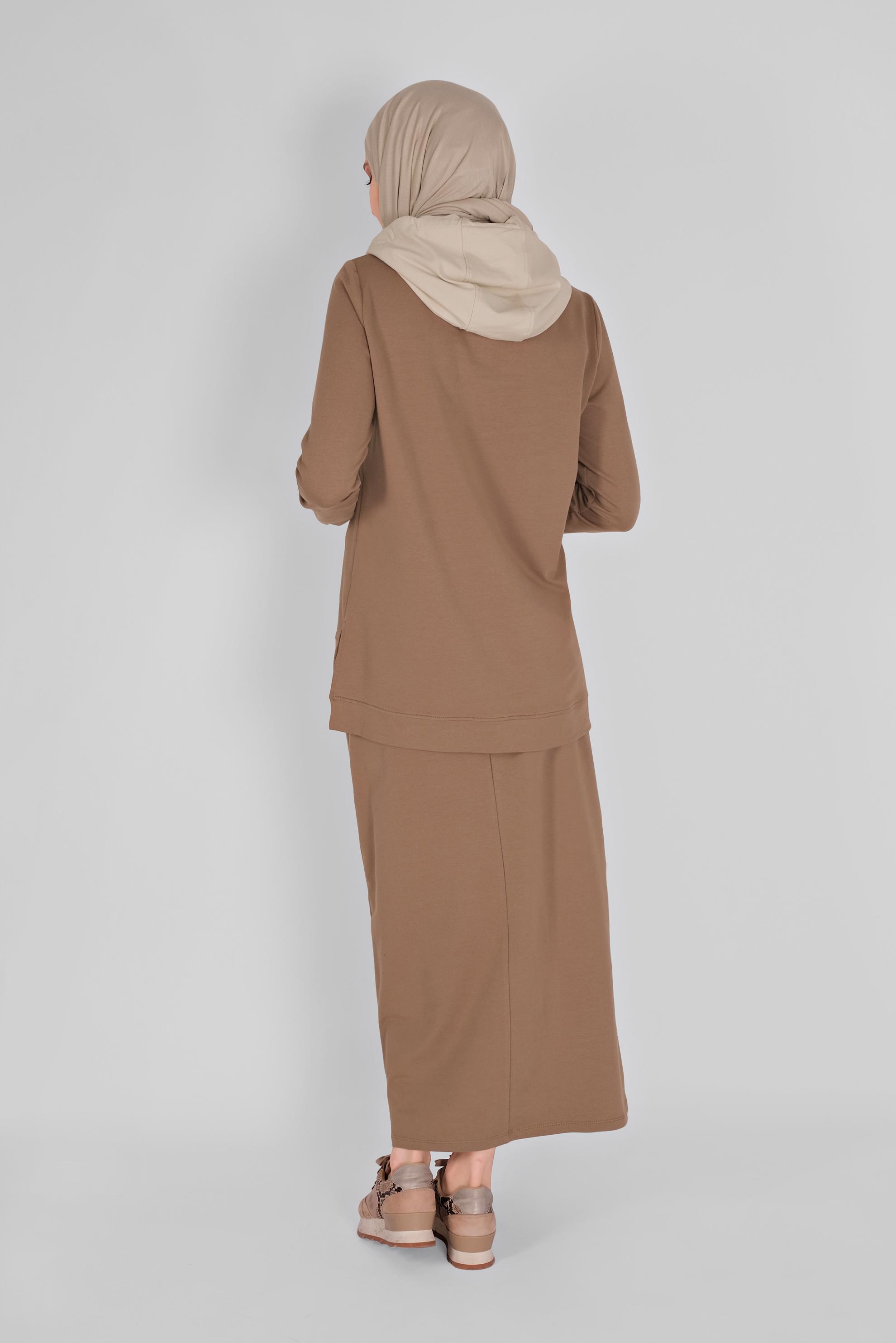 Tesettür giyim KAHVE İKİ RENK ETEKLİ EŞOFMAN TAKIM 41483 