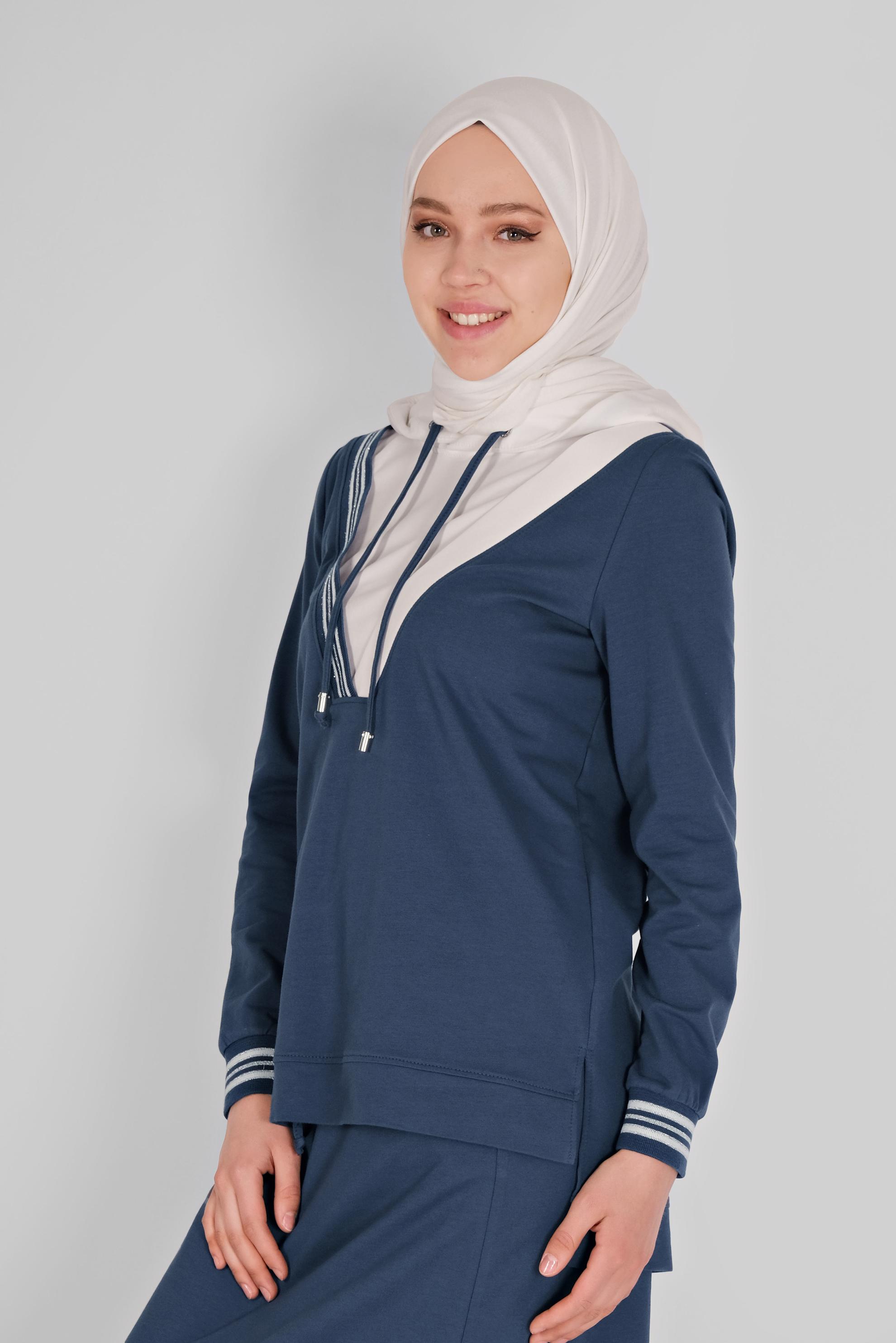 Tesettür giyim LACİVERT İKİ RENK ETEKLİ EŞOFMAN TAKIM 41483 