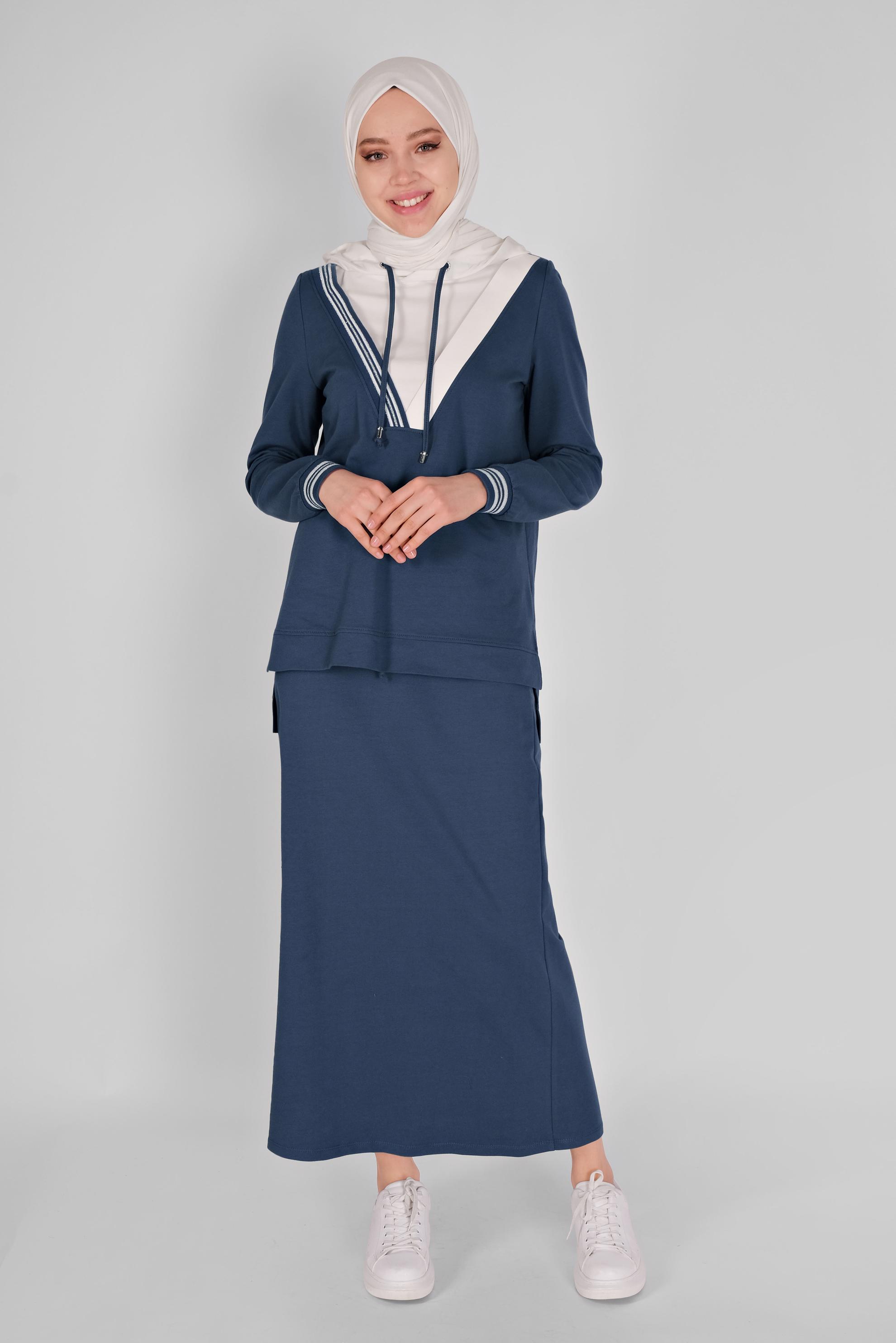 Tesettür giyim LACİVERT İKİ RENK ETEKLİ EŞOFMAN TAKIM 41483 