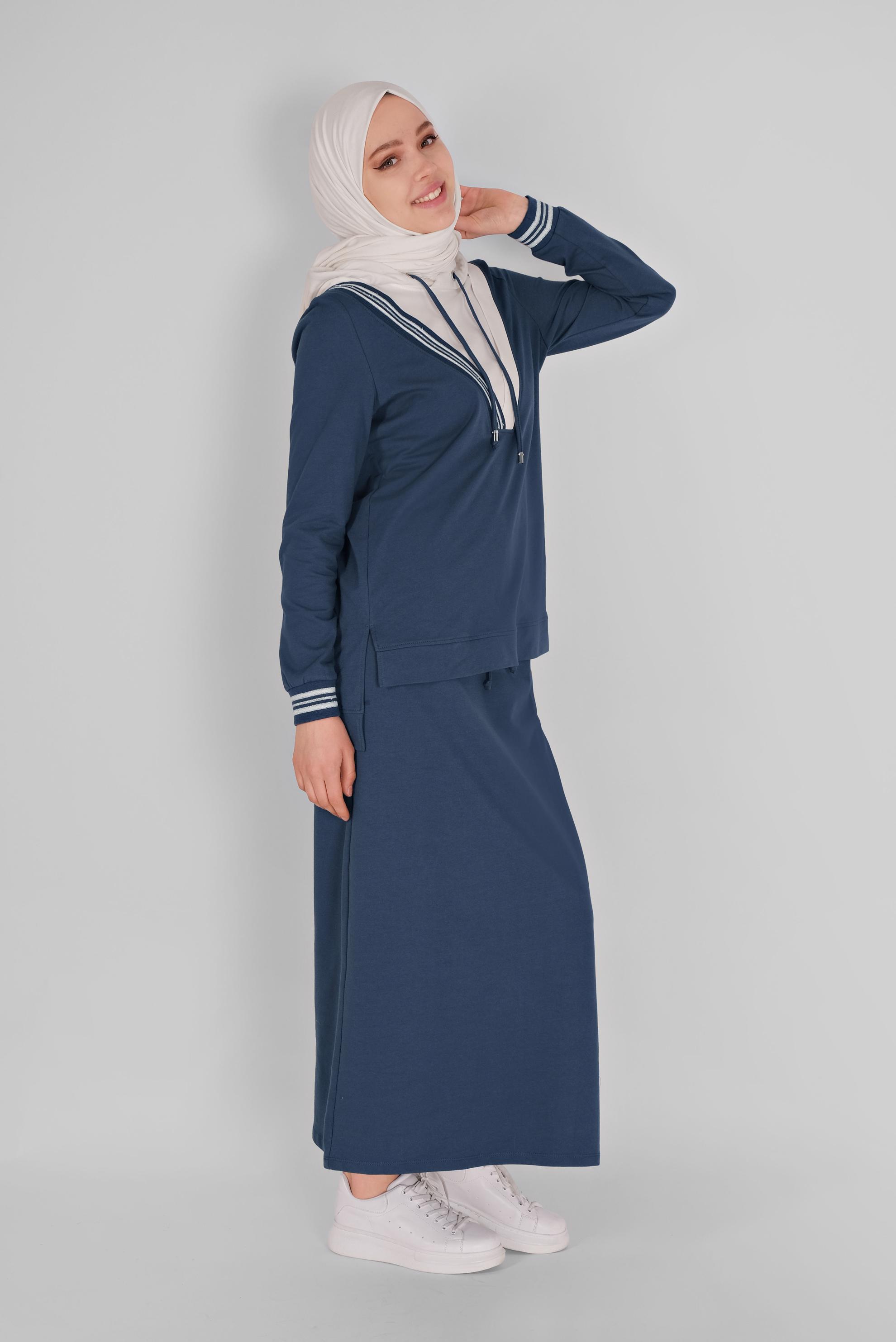 Tesettür giyim LACİVERT İKİ RENK ETEKLİ EŞOFMAN TAKIM 41483 