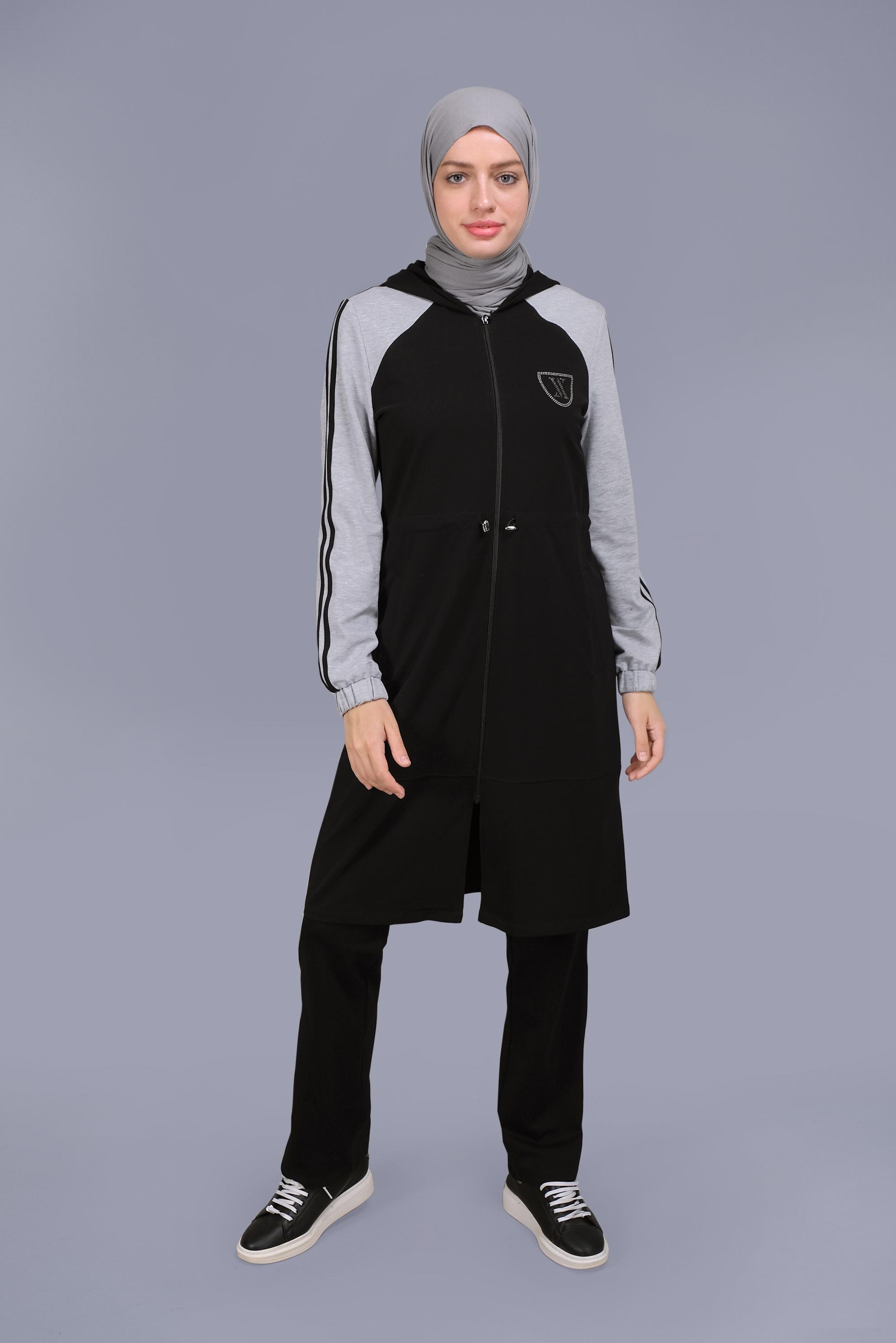 Tesettür giyim SİYAH ARMALI FERMUARLI EŞOFMAN TUNİK 41503 