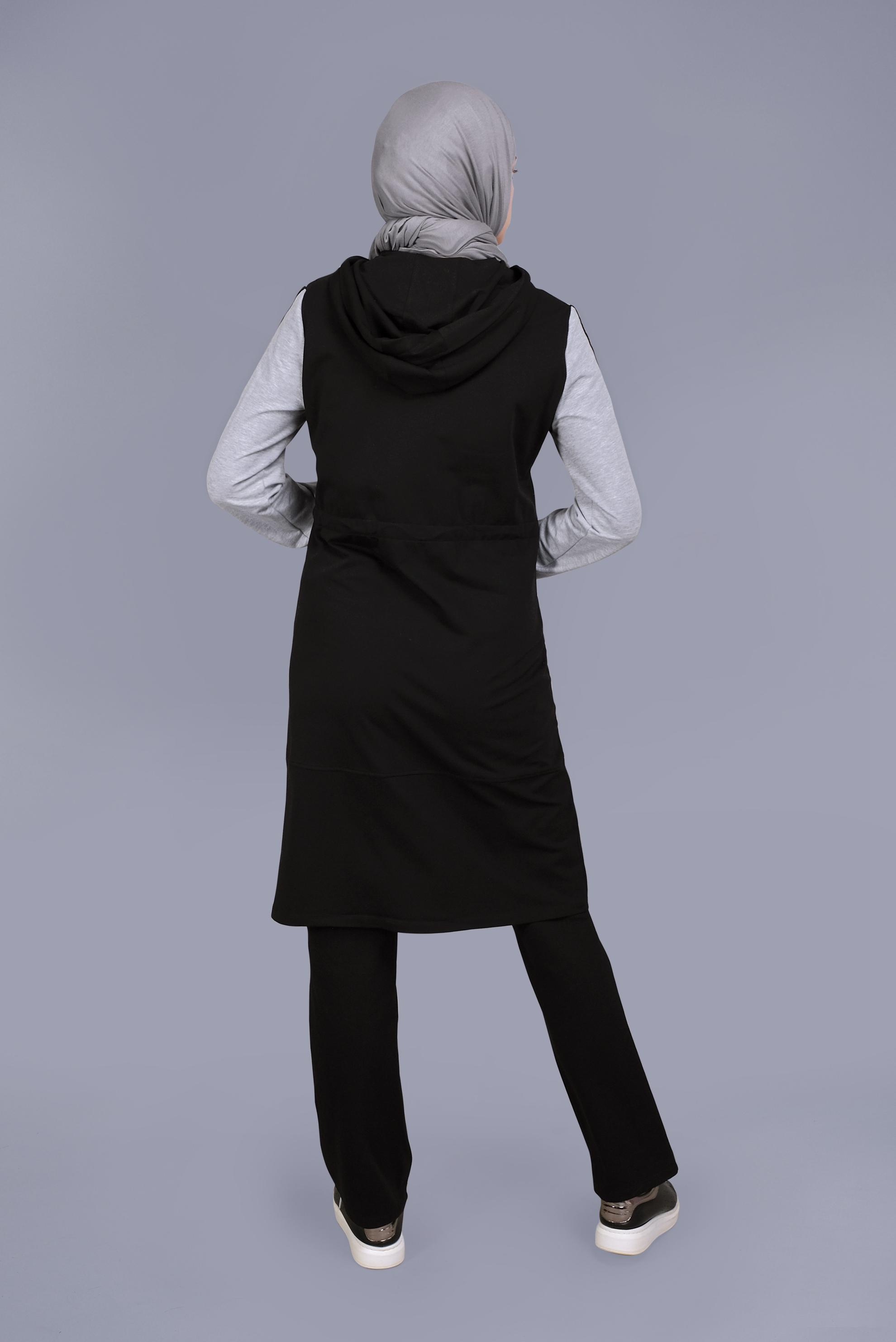 Tesettür giyim SİYAH ARMALI FERMUARLI EŞOFMAN TUNİK 41503 