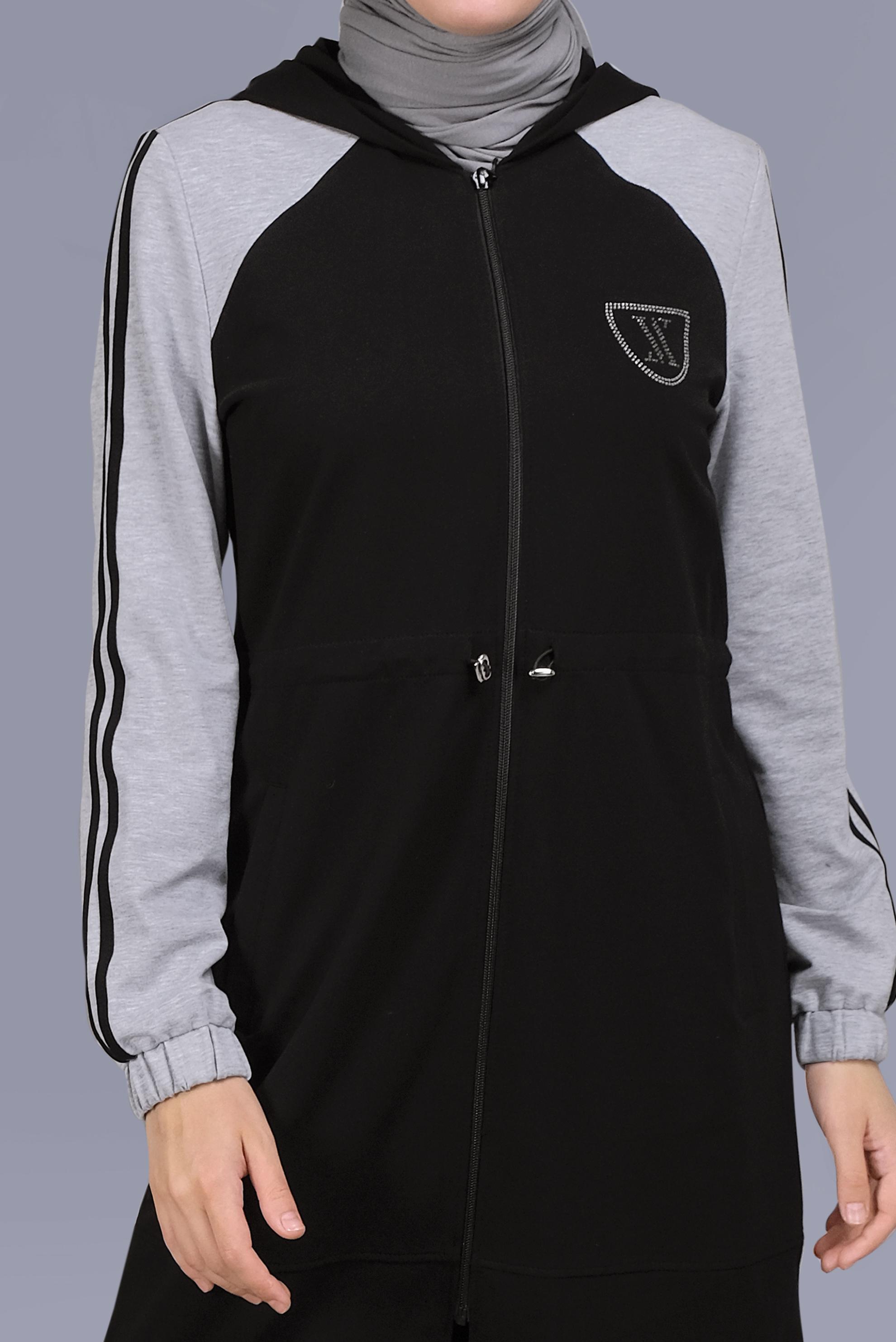 Tesettür giyim SİYAH ARMALI FERMUARLI EŞOFMAN TUNİK 41503 