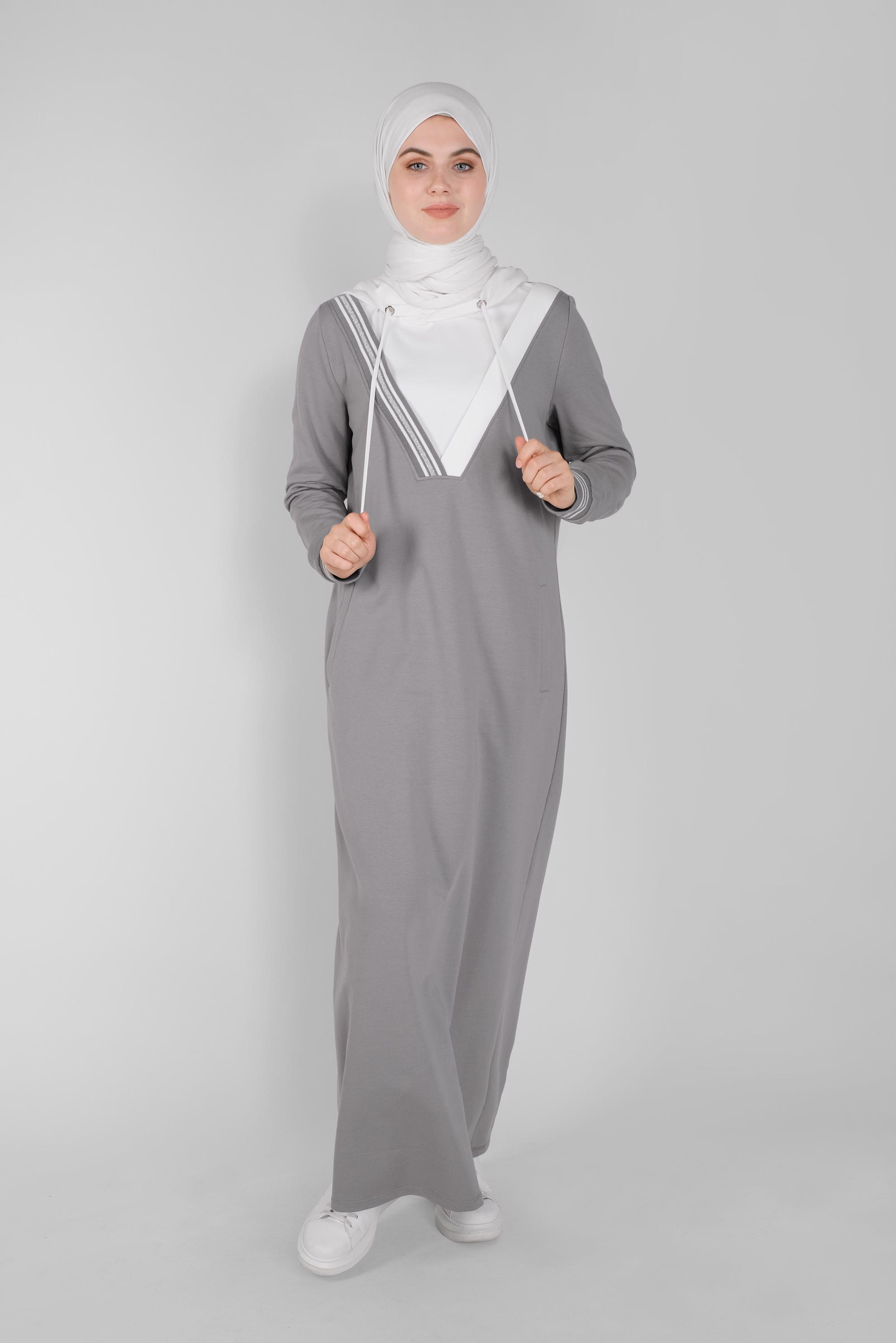 Hijab clothing GREY HOODED TRACKSUIT DRESS 41514 
