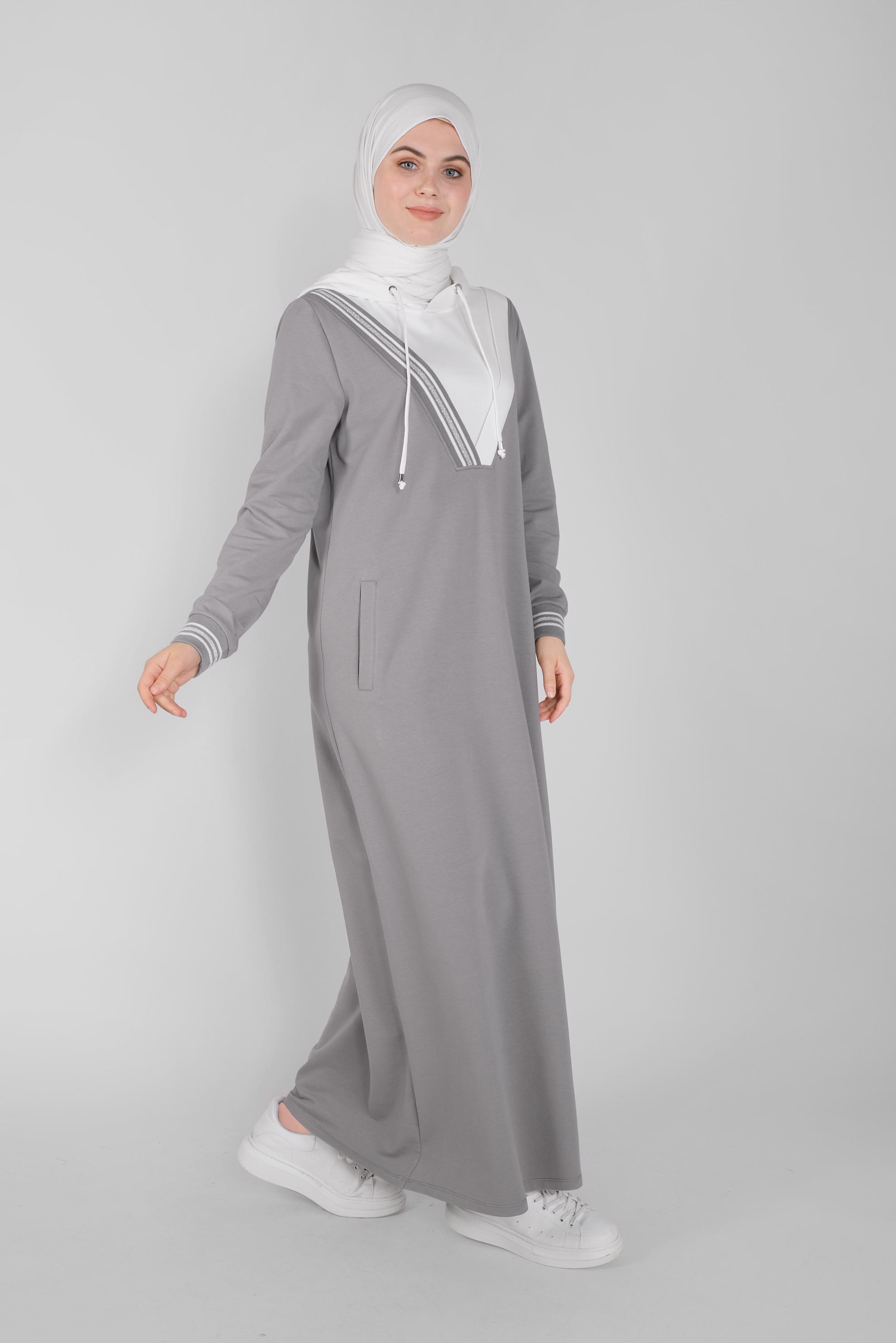 Hijab clothing GREY HOODED TRACKSUIT DRESS 41514 
