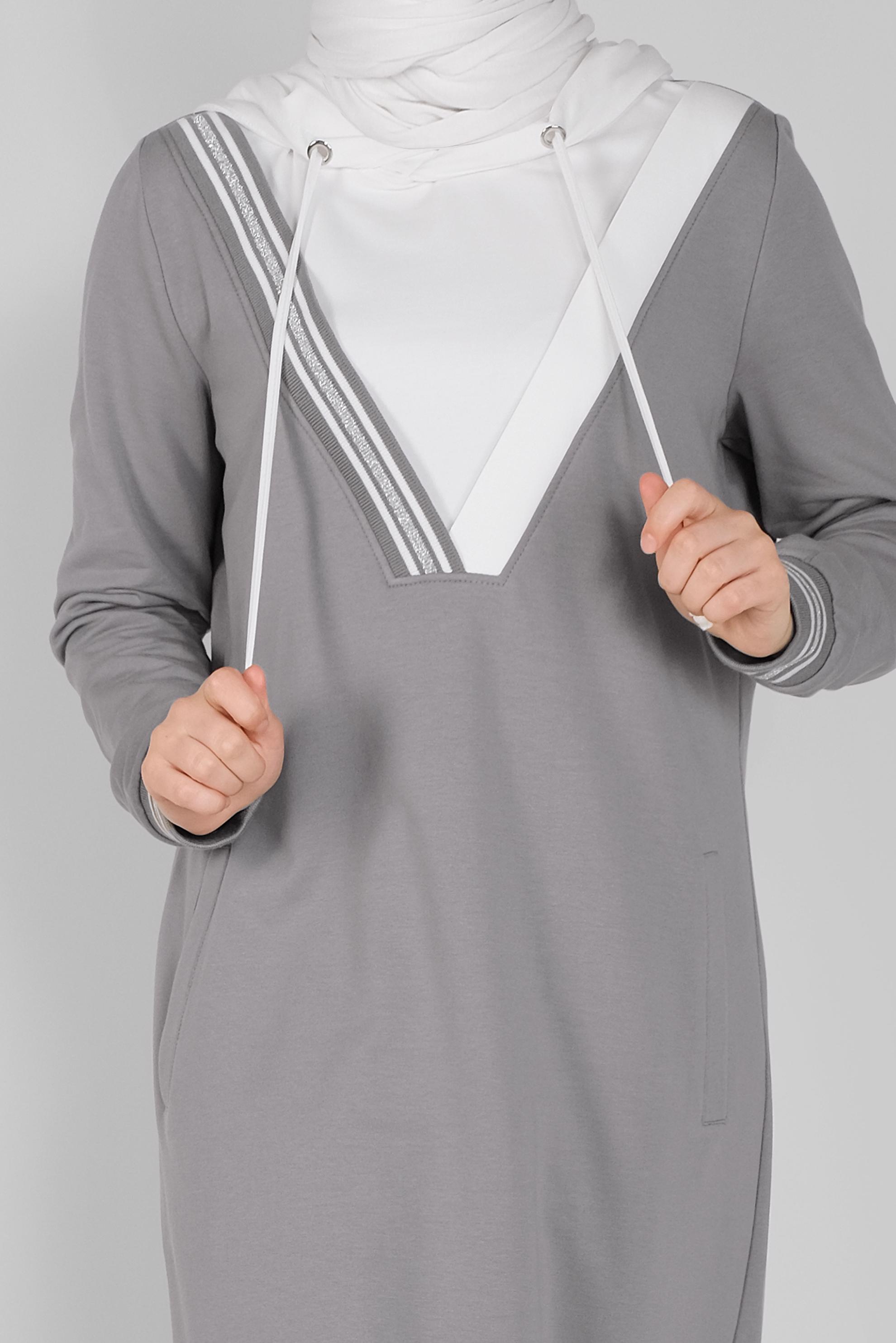 Hijab clothing GREY HOODED TRACKSUIT DRESS 41514 