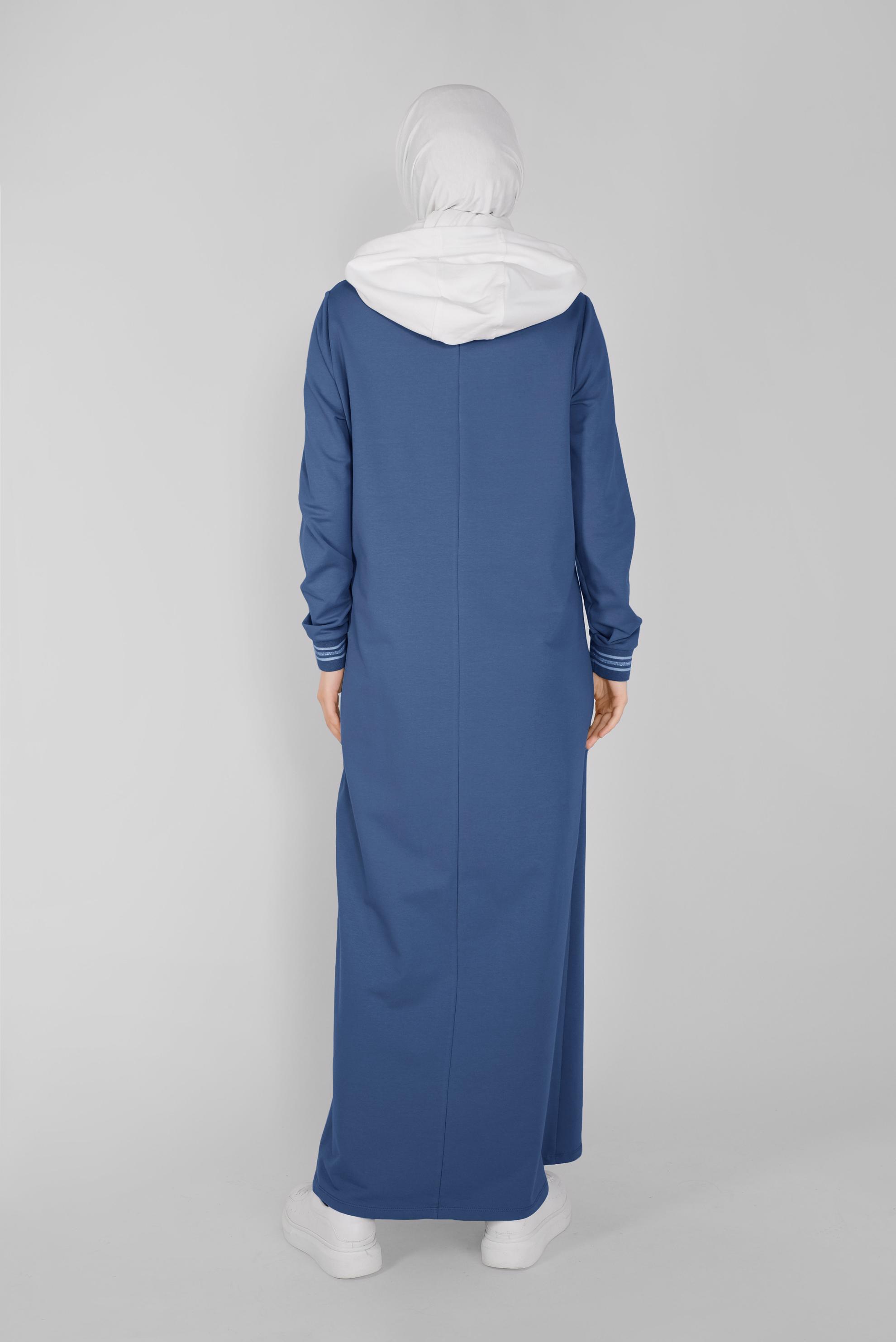 Tesettür giyim LACİVERT KAPÜŞONLU MANŞETLERİ LASTİKLİ EŞOFMAN ELBİSE  41514 