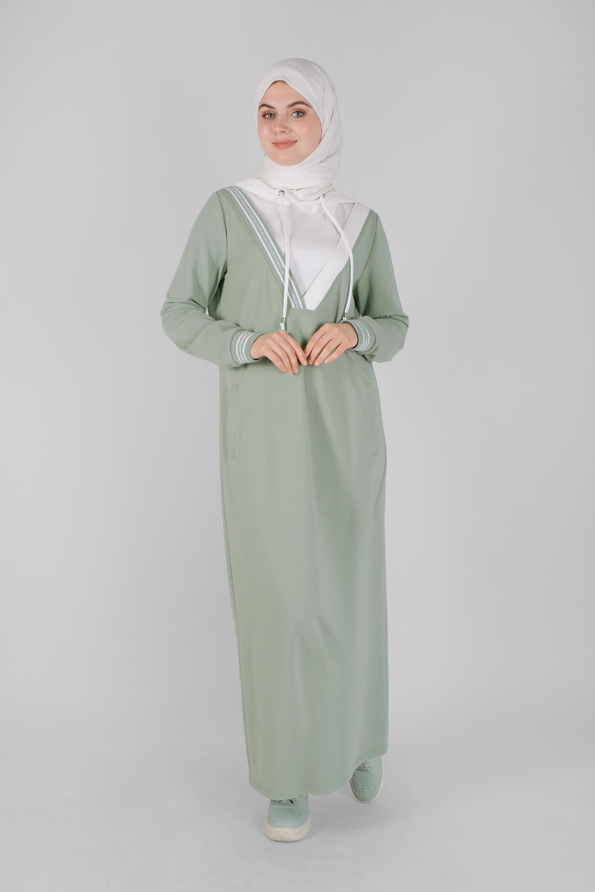 Hijab clothing GREEN HOODED TRACKSUIT DRESS 41514 