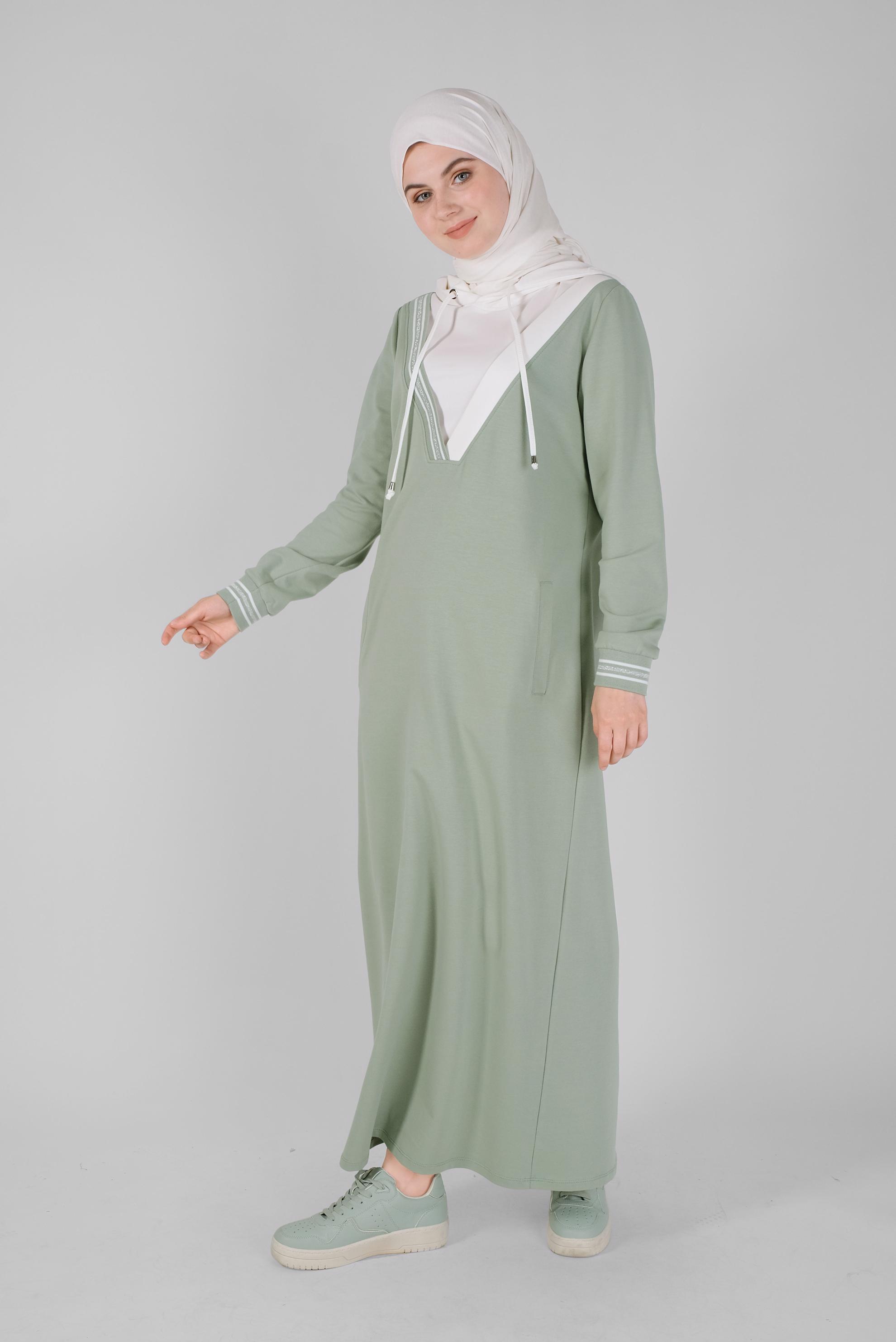 Hijab clothing GREEN HOODED TRACKSUIT DRESS 41514 