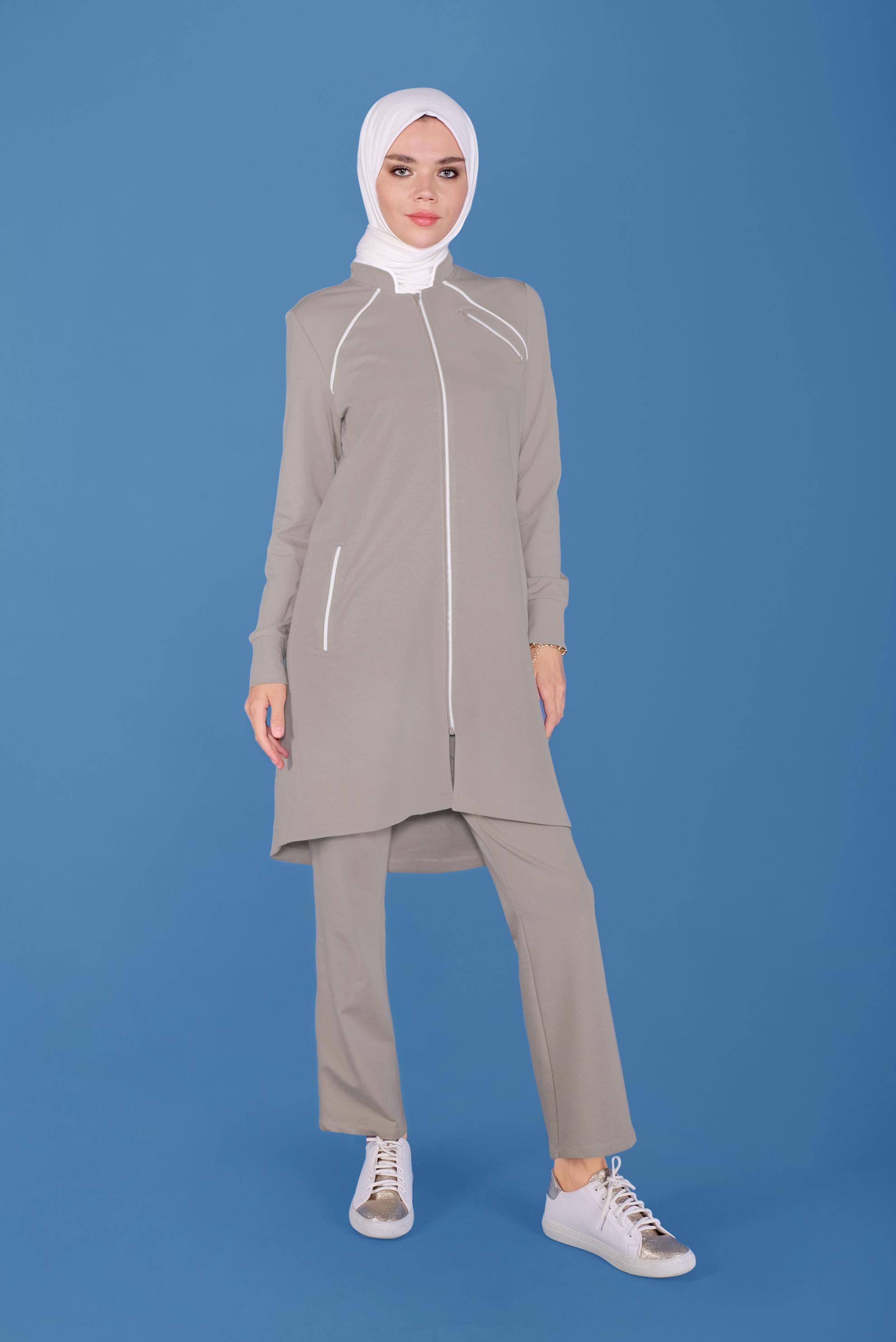 Vêtements hijab BRUN ENSEMBLE DE SURVÊTEMENT 2 PIÈCES AVEC FERMETURE ÉCLAIR 41515