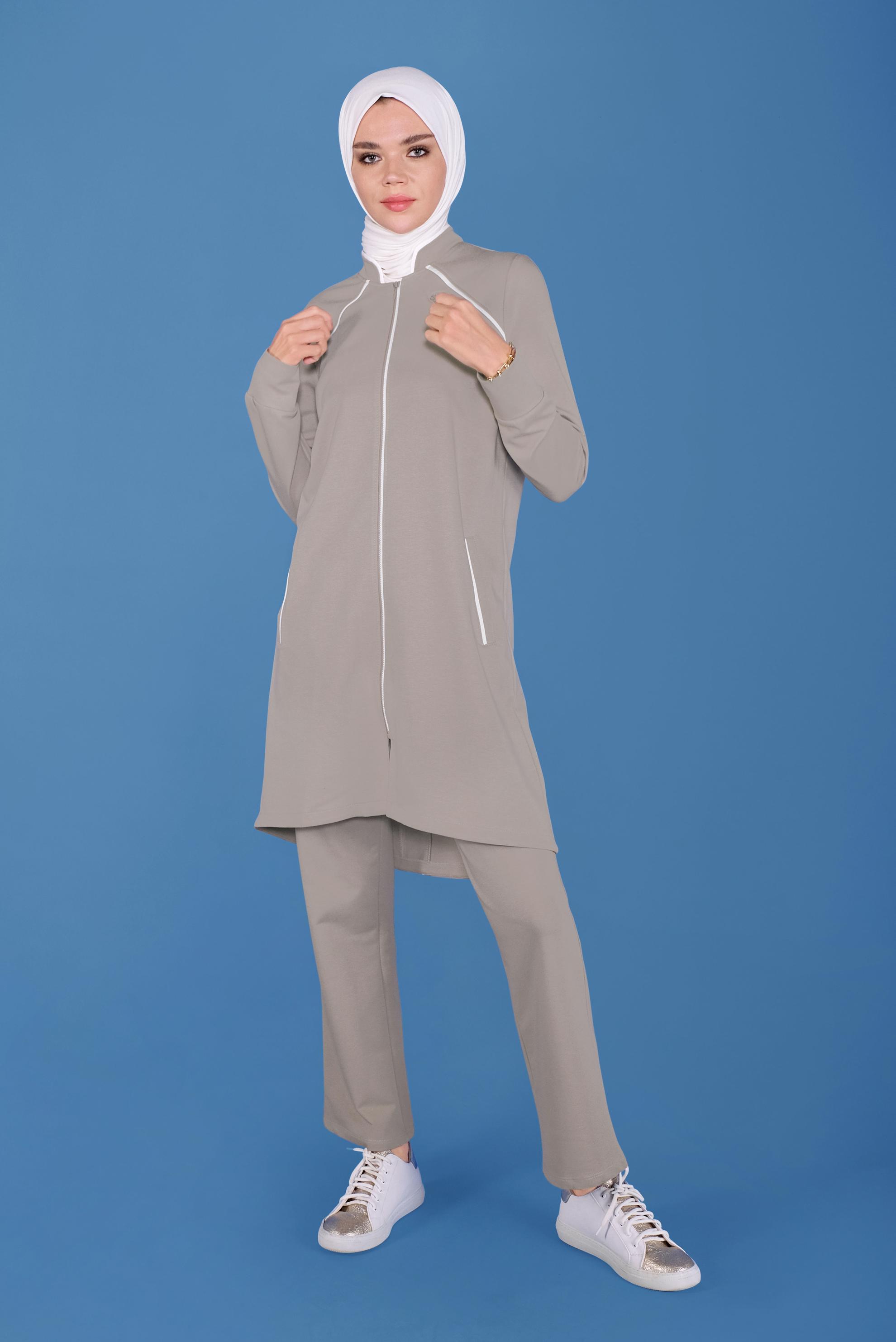 Vêtements hijab BRUN ENSEMBLE DE SURVÊTEMENT 2 PIÈCES AVEC FERMETURE ÉCLAIR 41515