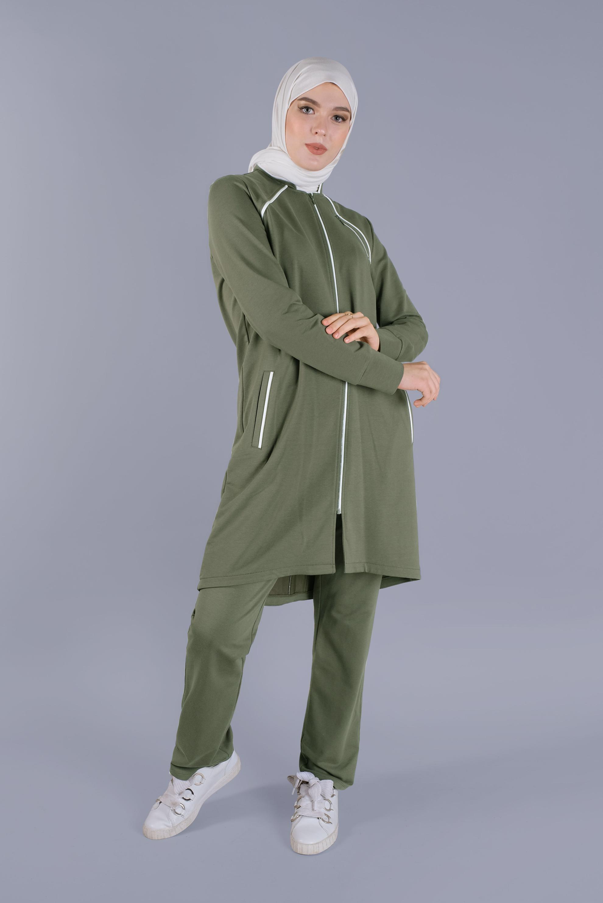 Vêtements hijab KAKI ENSEMBLE DE SURVÊTEMENT 2 PIÈCES AVEC FERMETURE ÉCLAIR 41515