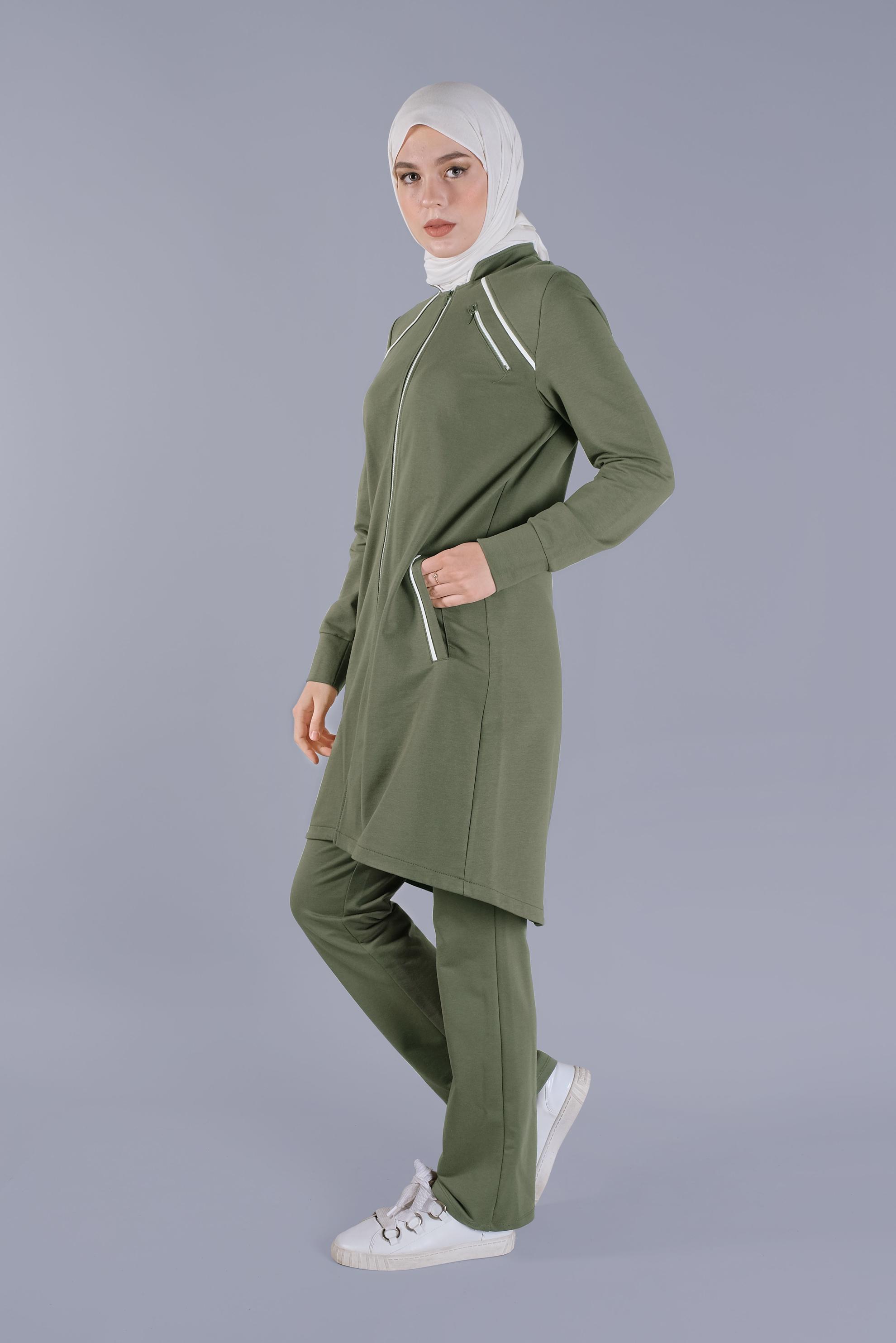 Vêtements hijab KAKI ENSEMBLE DE SURVÊTEMENT 2 PIÈCES AVEC FERMETURE ÉCLAIR 41515