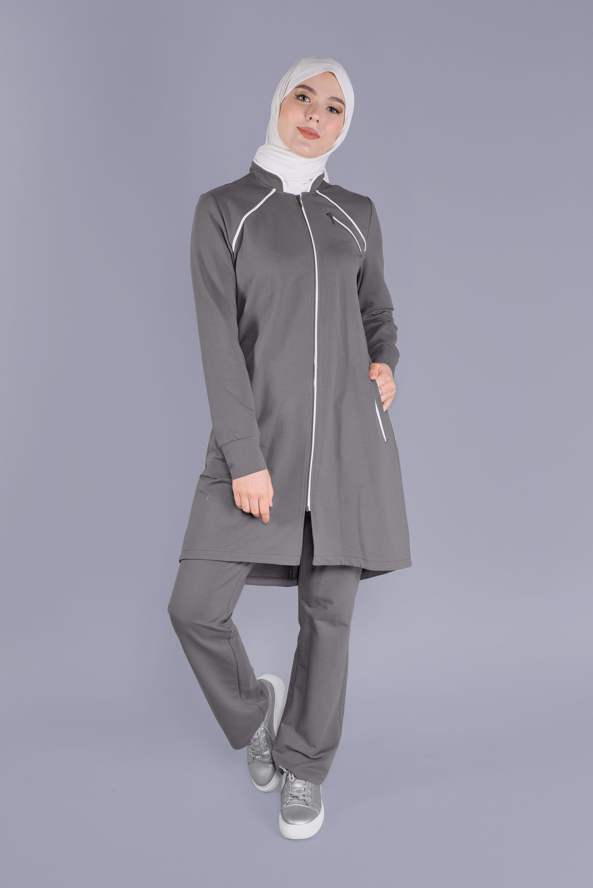 Vêtements hijab GRIS ENSEMBLE DE SURVÊTEMENT 2 PIÈCES AVEC FERMETURE ÉCLAIR 41515