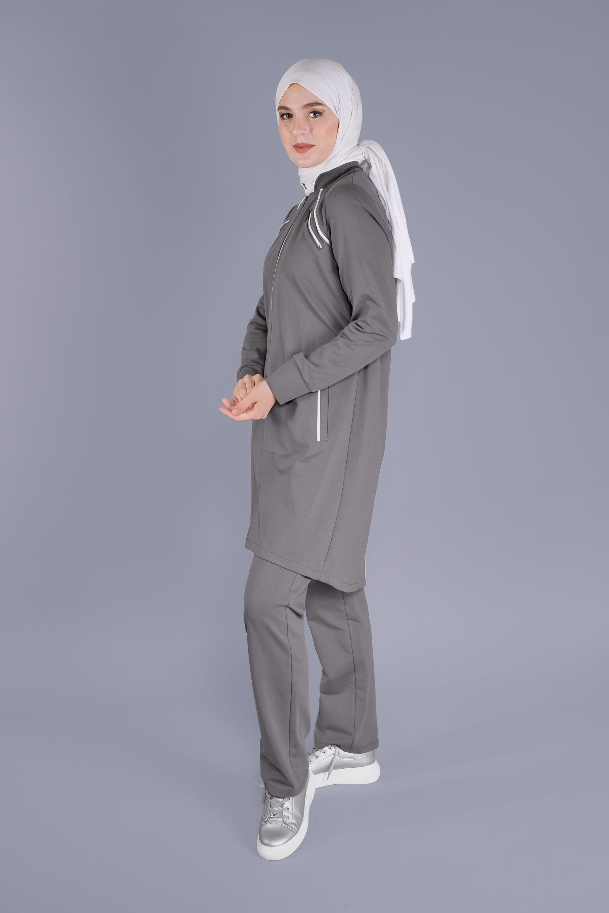 Vêtements hijab GRIS ENSEMBLE DE SURVÊTEMENT 2 PIÈCES AVEC FERMETURE ÉCLAIR 41515