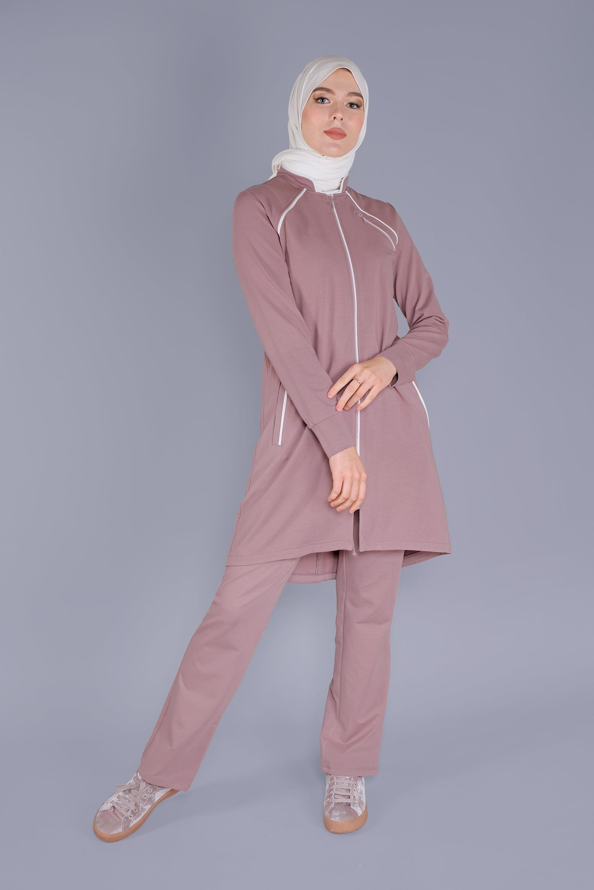 Tesettür giyim PUDRA FERMUAR DETAYLI İKİLİ PANT. EŞOFMAN TAKIMI 41515 