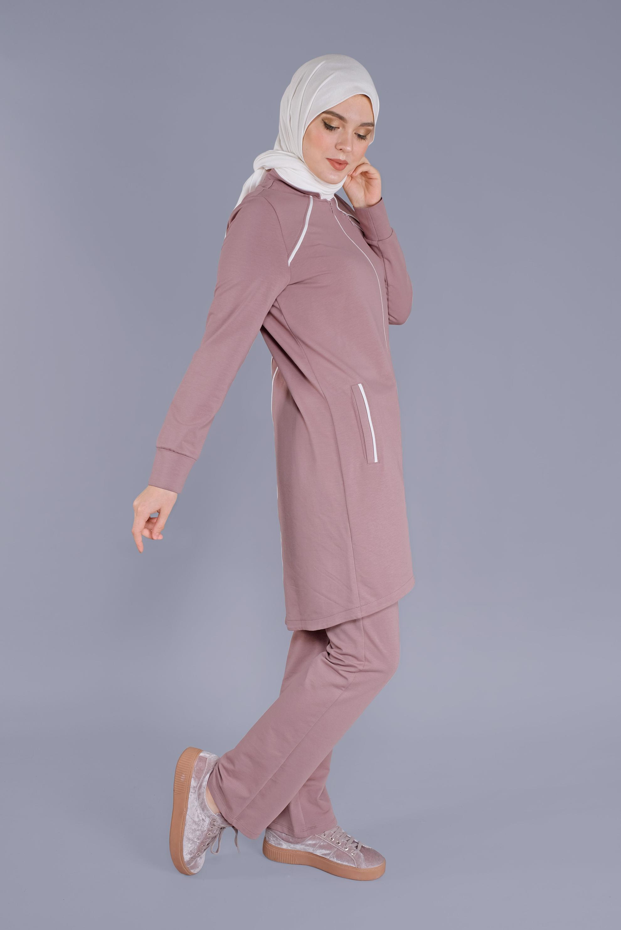 Tesettür giyim PUDRA FERMUAR DETAYLI İKİLİ PANT. EŞOFMAN TAKIMI 41515 
