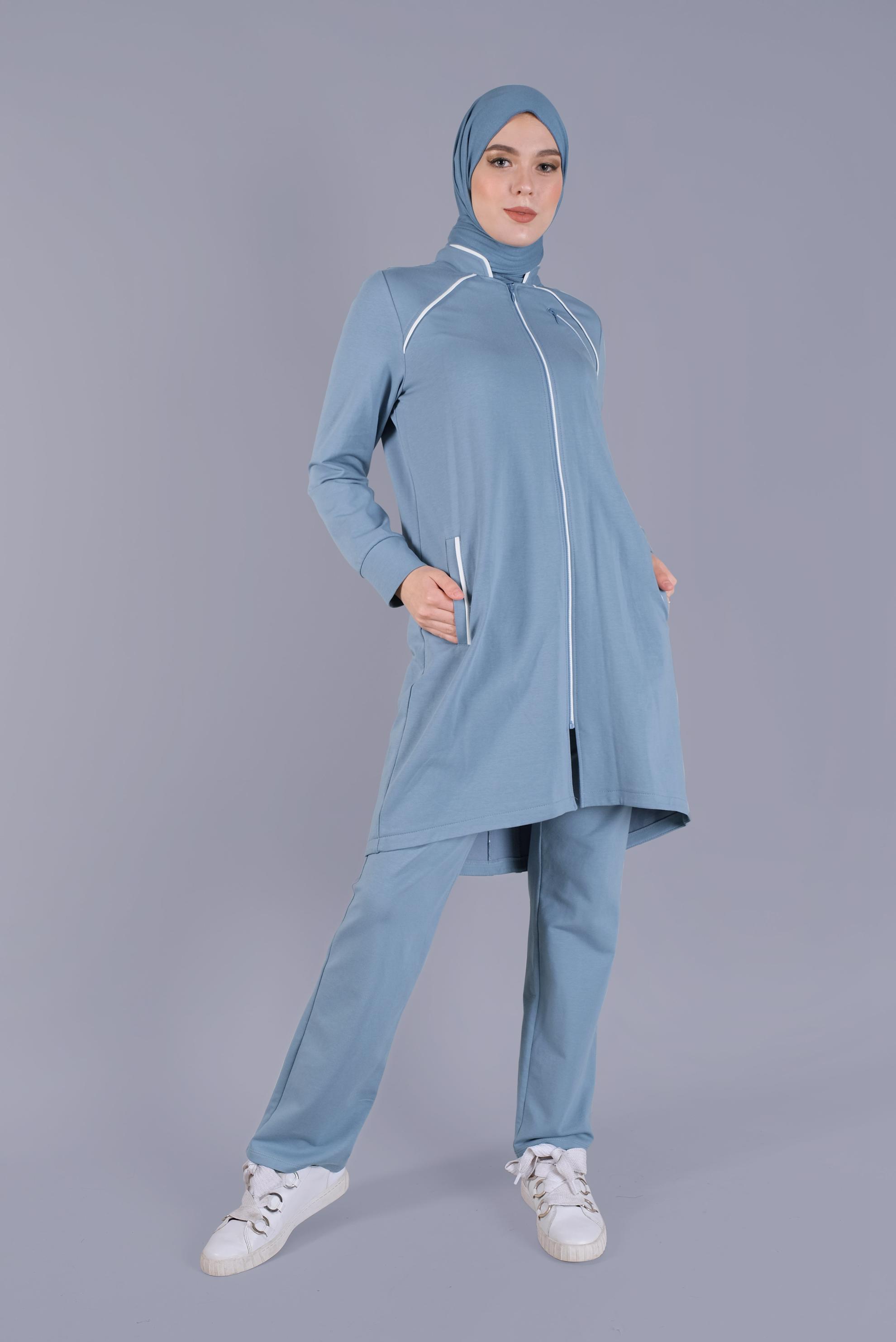 Tesettür giyim MAVİ FERMUAR DETAYLI İKİLİ PANT. EŞOFMAN TAKIMI 41515 