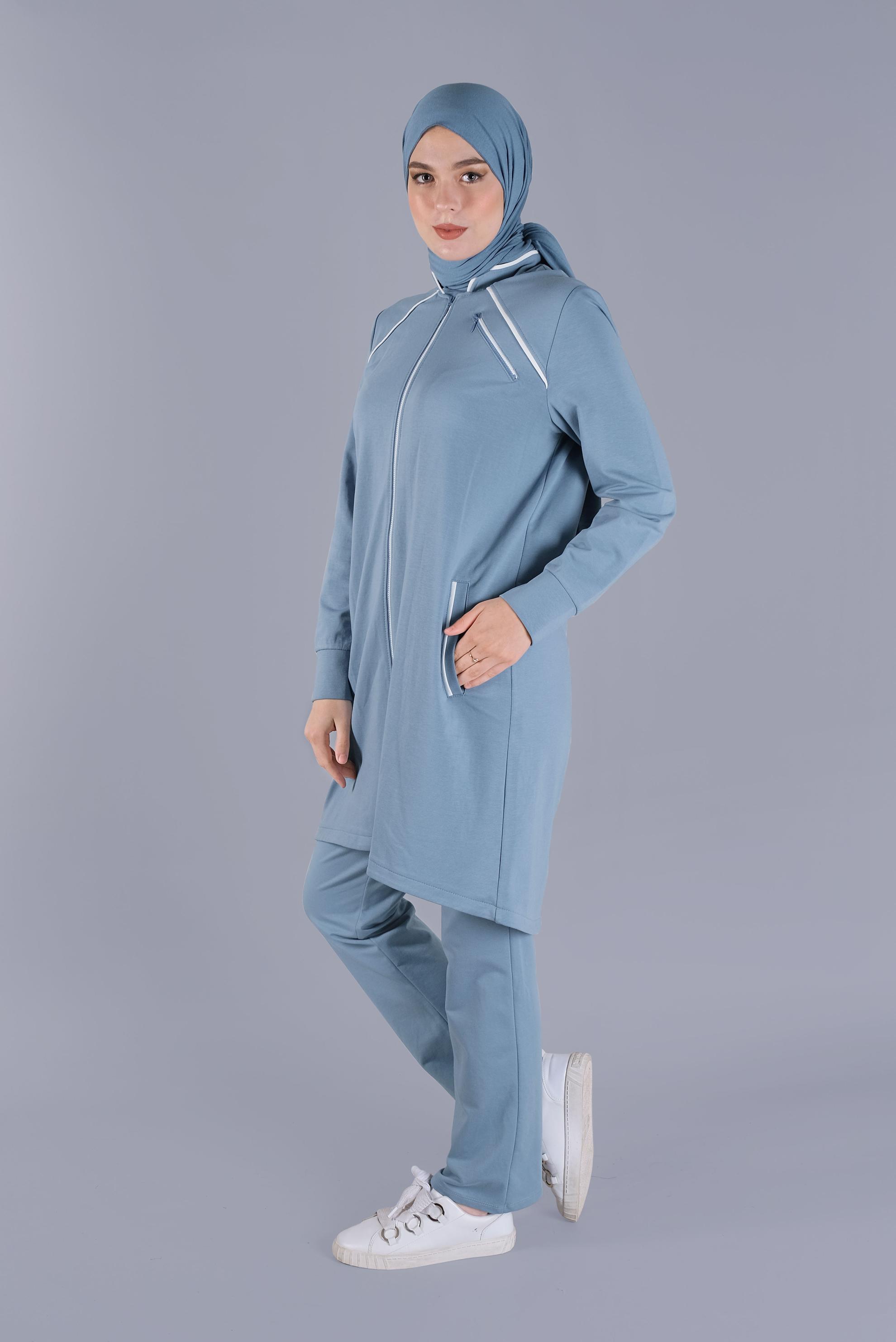 Tesettür giyim MAVİ FERMUAR DETAYLI İKİLİ PANT. EŞOFMAN TAKIMI 41515 