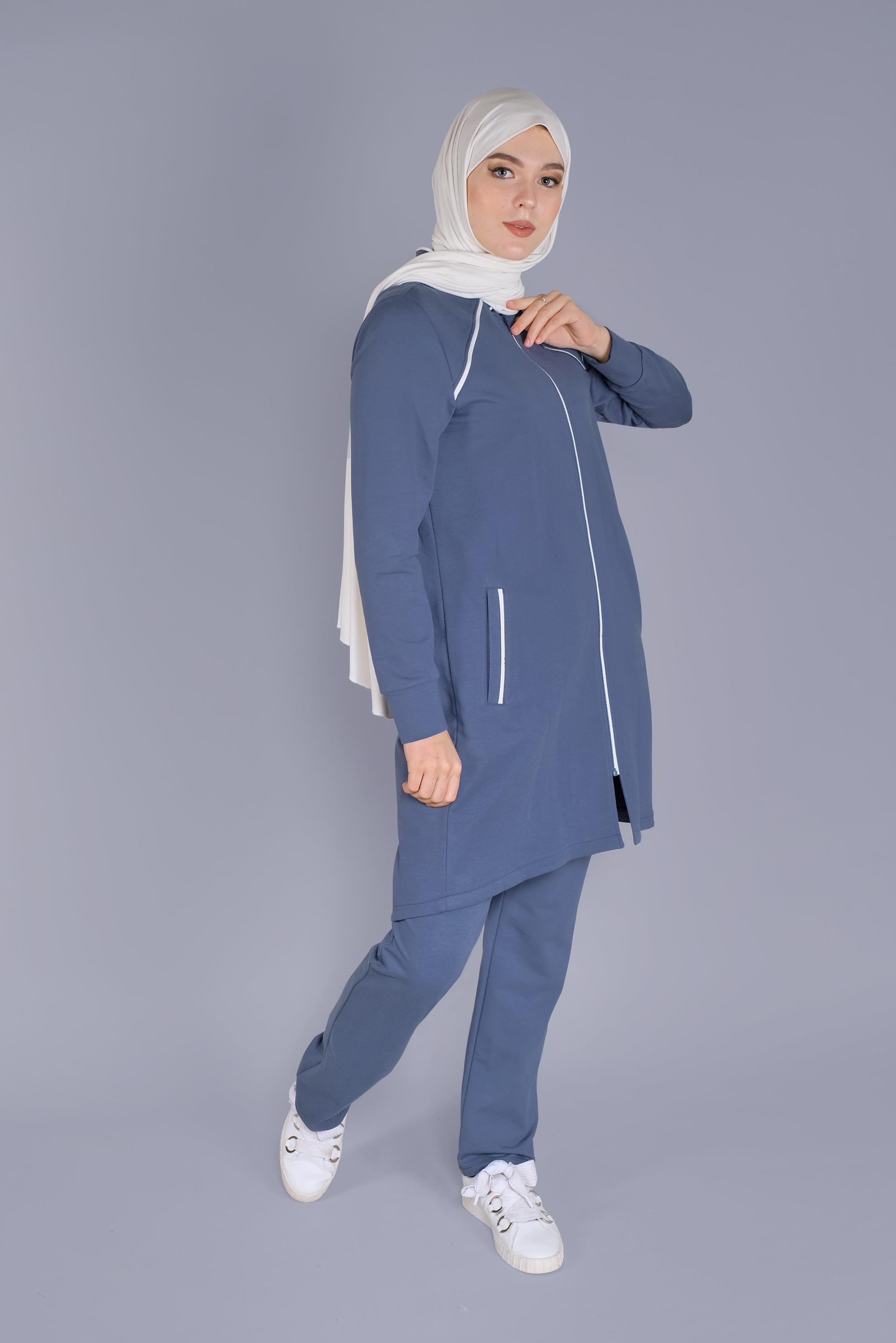 Vêtements hijab BLEU MARINE ENSEMBLE DE SURVÊTEMENT 2 PIÈCES AVEC FERMETURE ÉCLAIR 41515