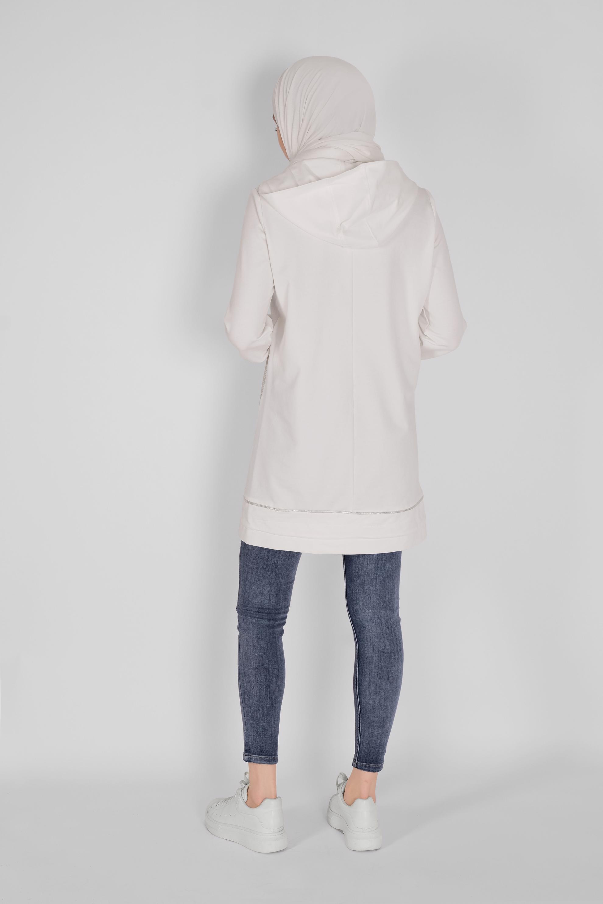 Tesettür giyim BEYAZ  FİLE DETAYLI EŞOFMAN TUNİK 41516 