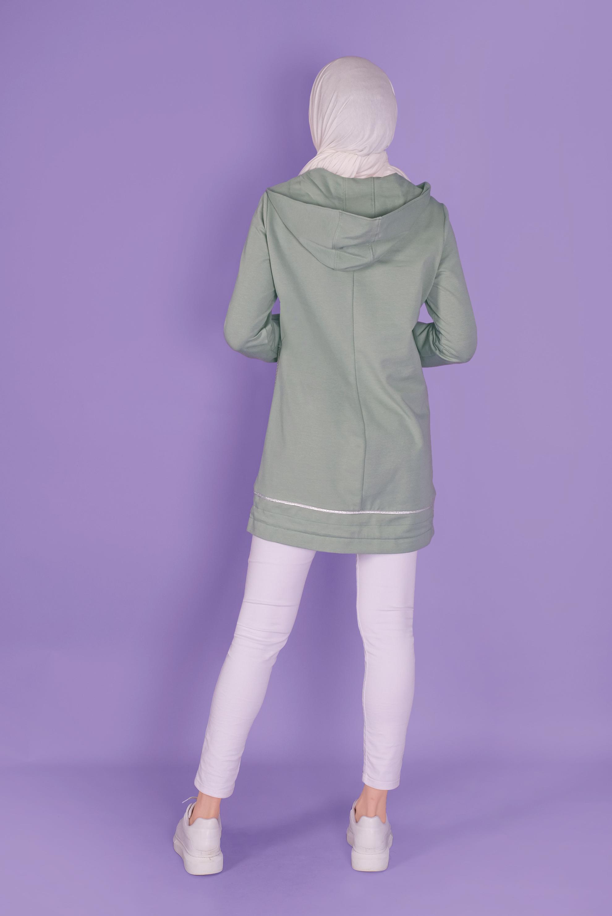 Tesettür giyim YEŞİL  FİLE DETAYLI EŞOFMAN TUNİK 41516 