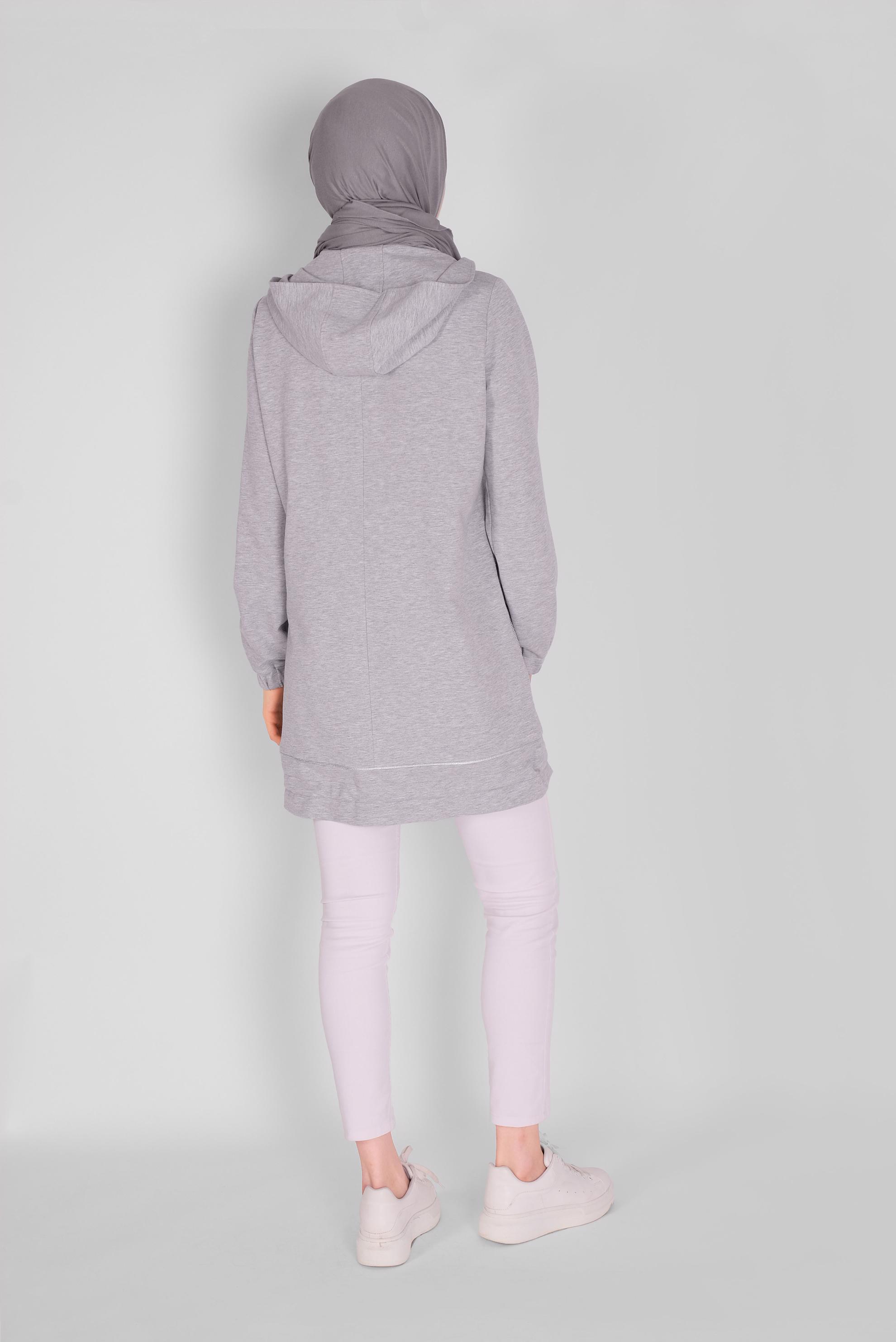 Tesettür giyim GRİ  FİLE DETAYLI EŞOFMAN TUNİK 41516 